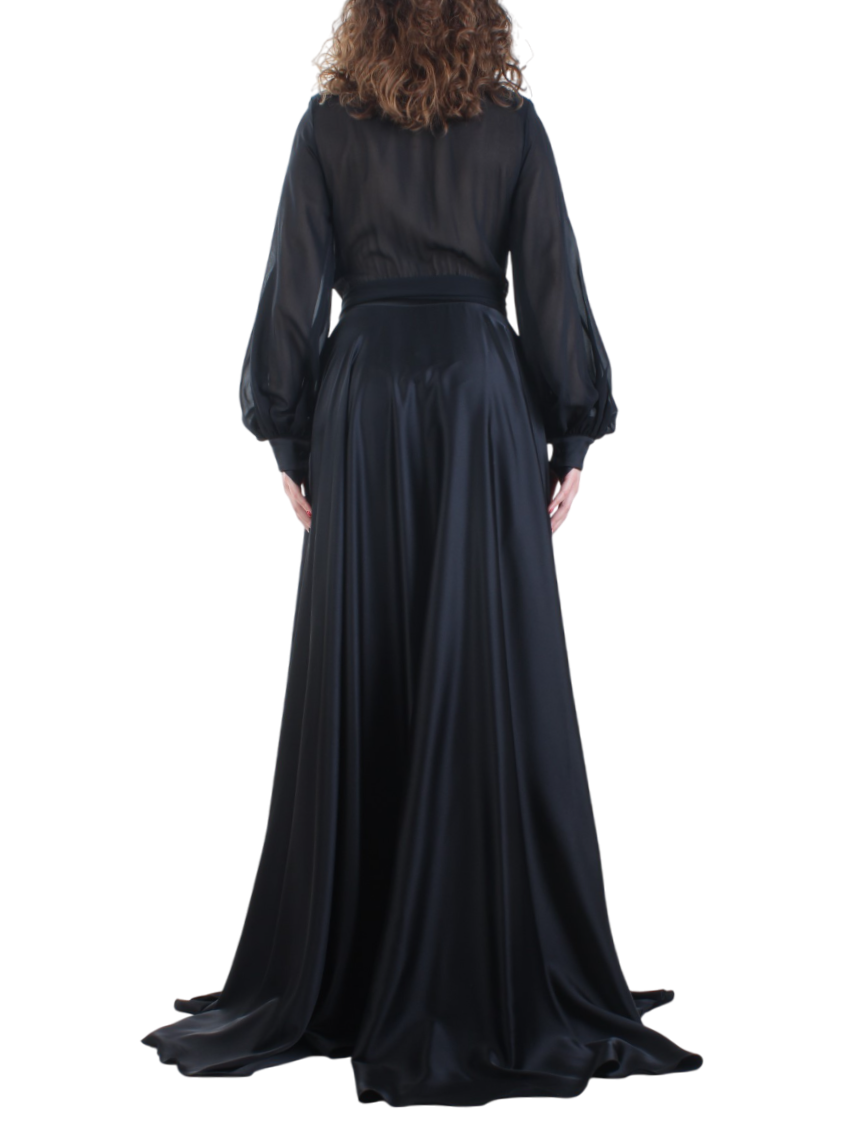 Atelier Legora abito da cerimonia satin con gonna ampia nero AT171-7 NERO A.LEGORA