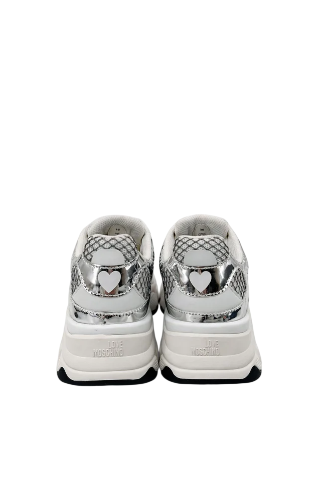 Love Moschino sneakers in mesh ed ecopelle laminata bianco argento JA15446G1O-IQ8 90A MOSCHINO LOVE