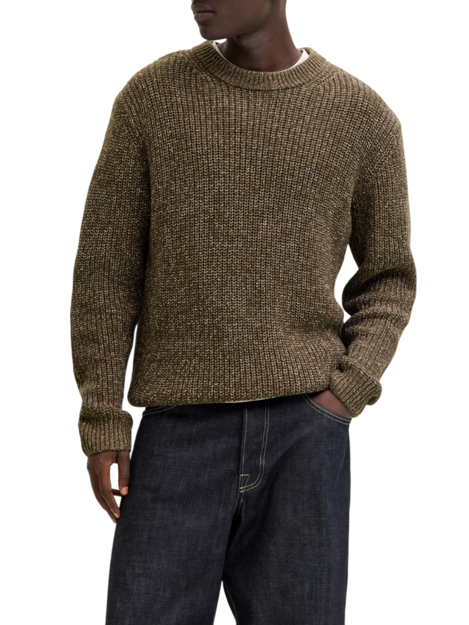 Jack&Jones maglia uomo a costine melange verde 12286911 CANTEEN-MOONBEAM JACK&JONES