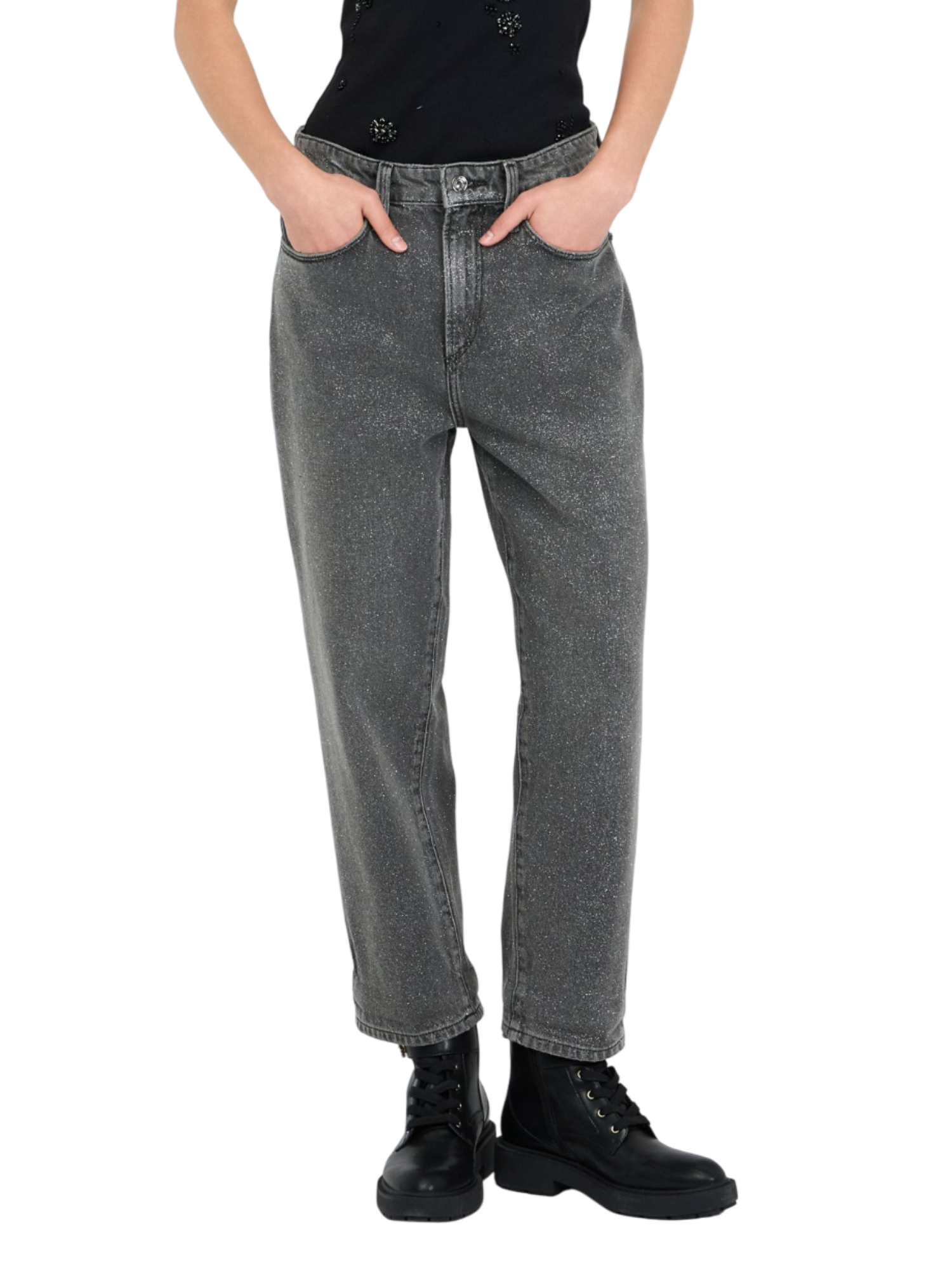 Liu Jo jeans gamba dritta con glitter lavaggio grigio UF5019D4927 N9935 LIU JO