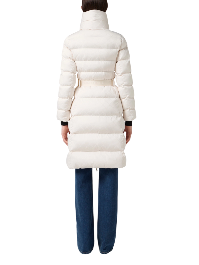 Elisabetta Franchi piumino lungo in fantasia logata con cintura panna PI84D56E2 DZ9 ELISABETTA FRANCHI