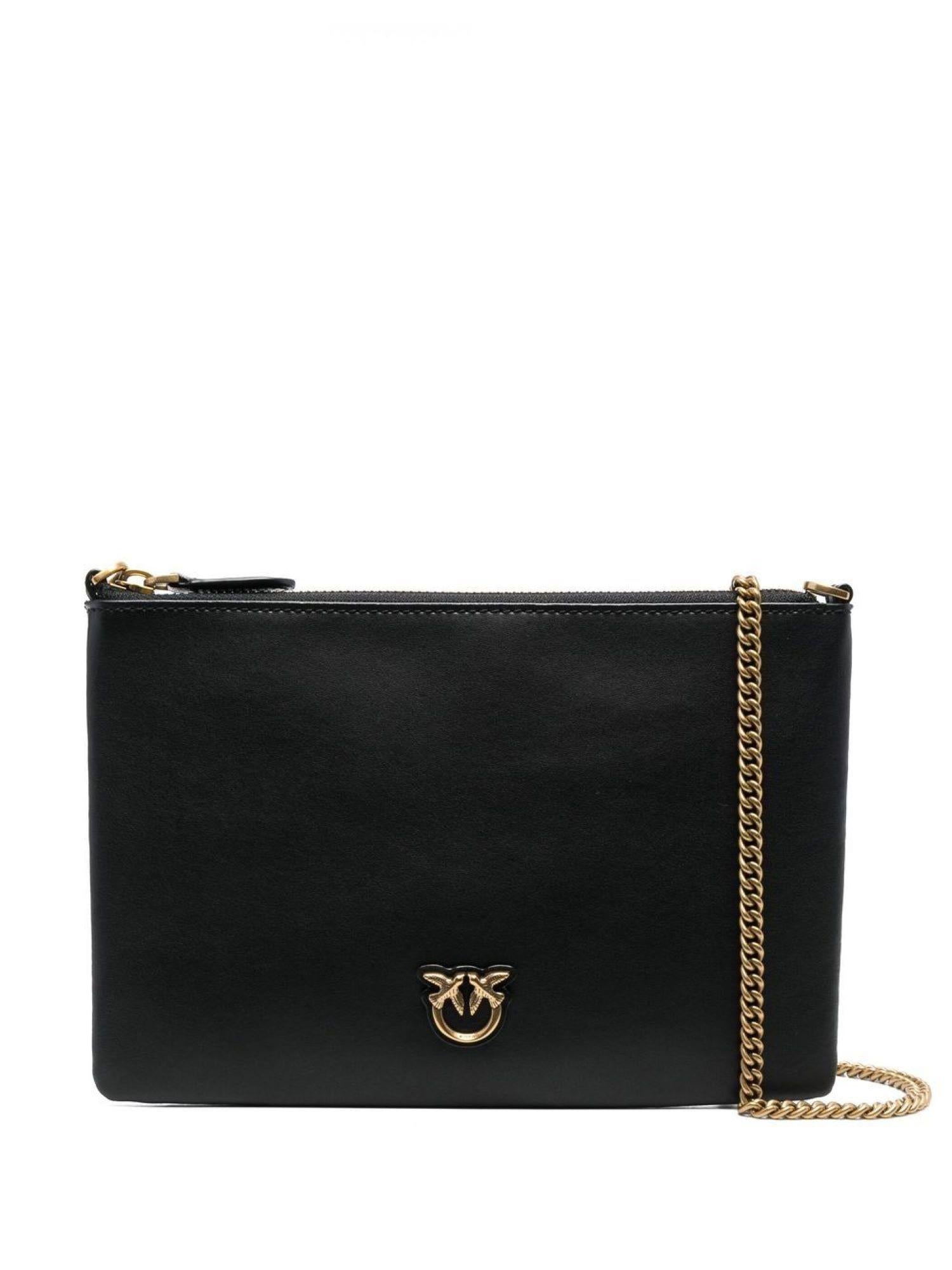 Pinko pochette Flat Classic in pelle con tracolla nero oro 100455-A0F1 Z99Q PINKO
