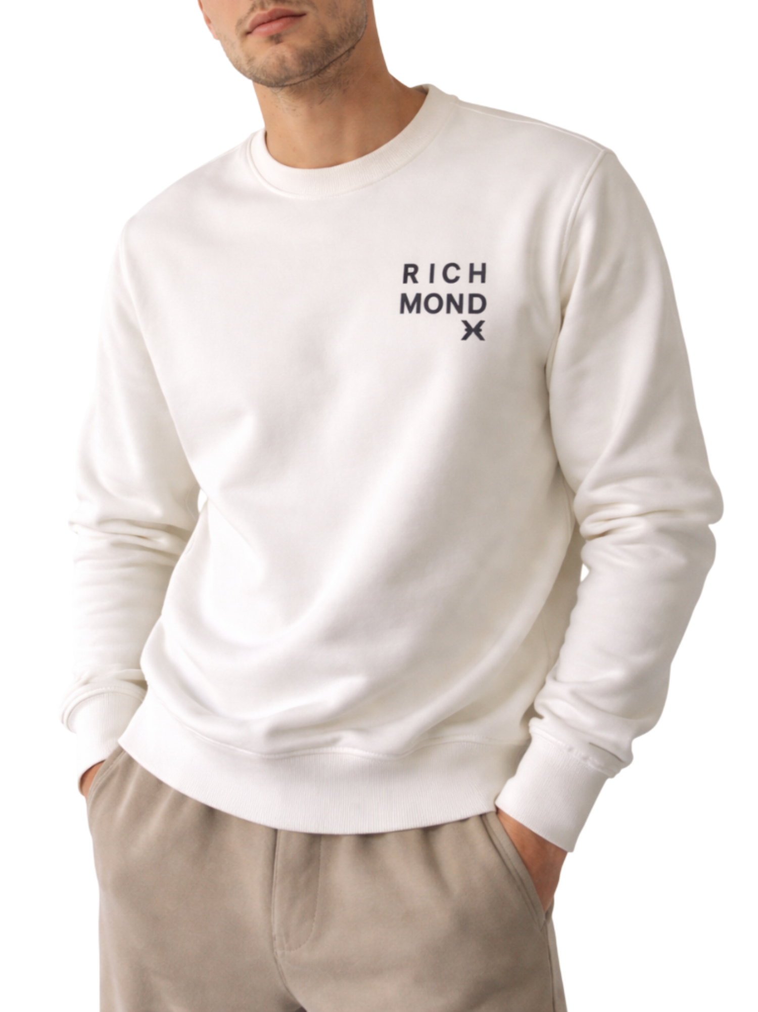 John Richmond felpa uomo Sangoma con logo panna UMP26032FE OFF-WHITE John RICHMOND