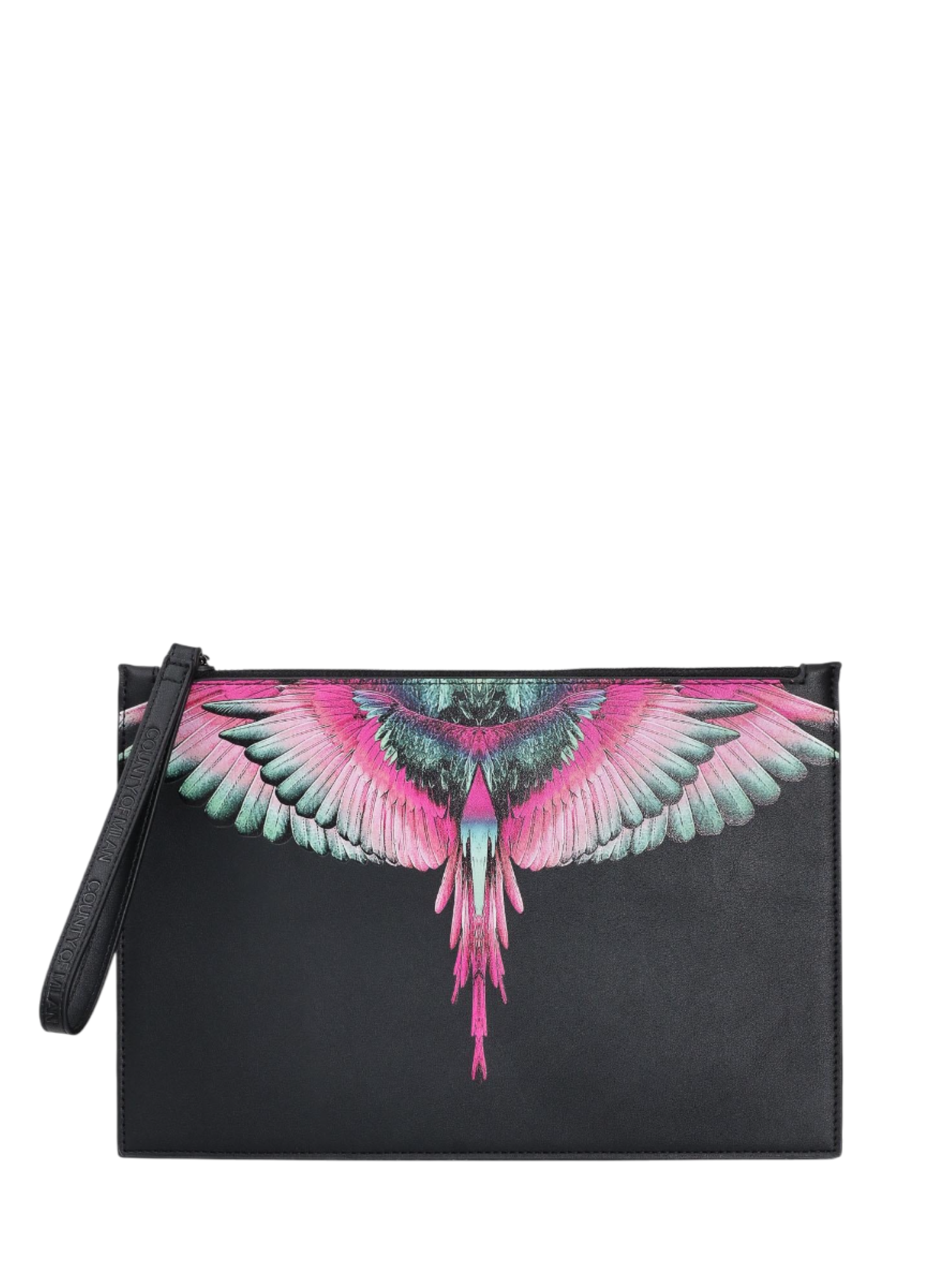 County of Milan pochette in ecopelle con stampa iconica nero COMAF250134 NERO-PINK WINGS COUNTY OF MILAN