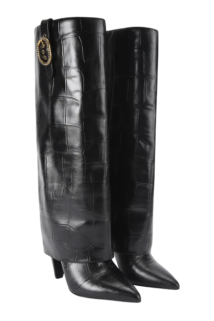 Kurt Geiger stivali alti in pelle effetto coccodrillo nero 5022300419 BLACK-CROC PRINT KURT GEIGER