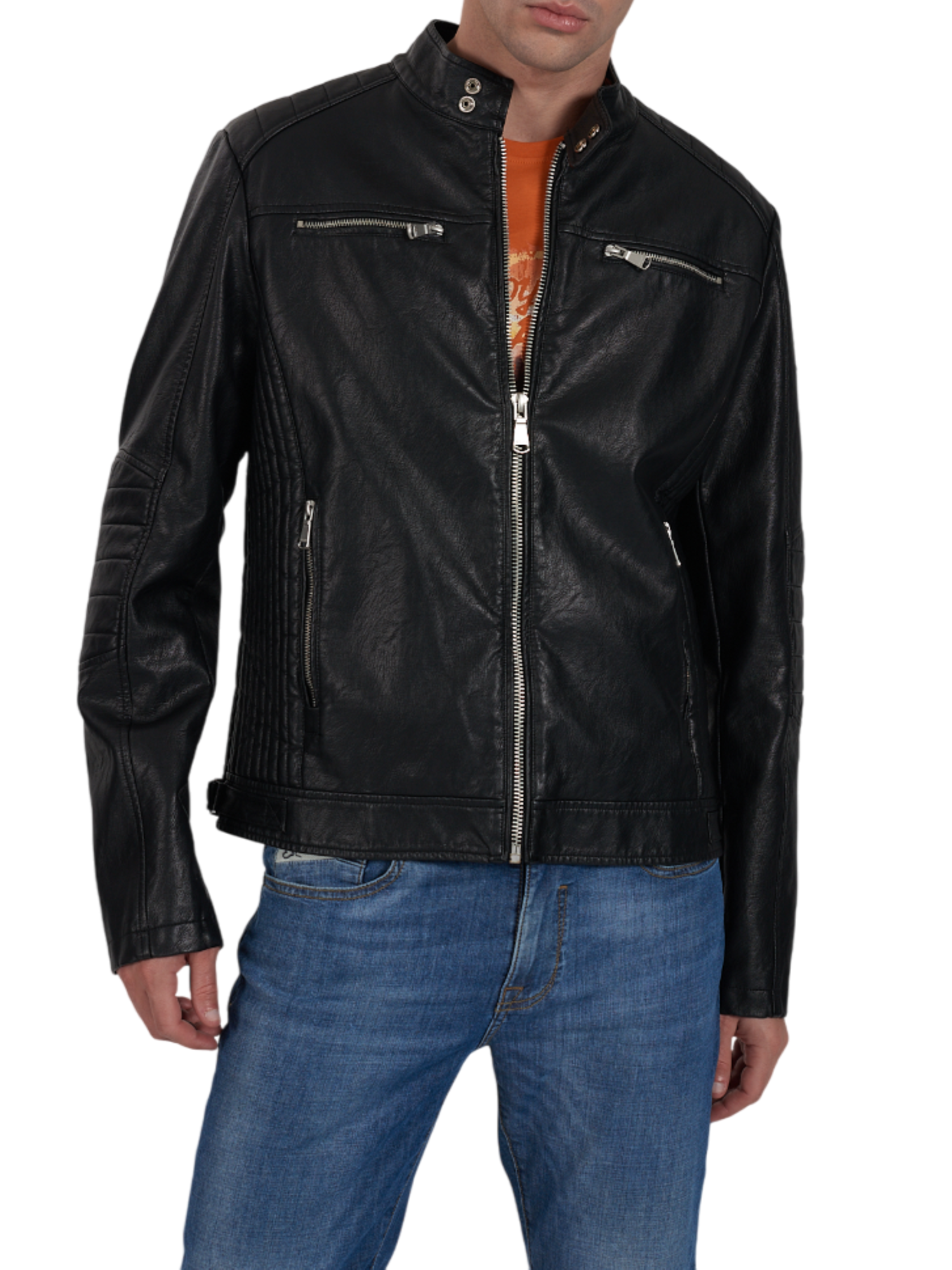 Yes Zee giubbino stile biker in ecopelle nero J531-GK00 0801 YES-ZEE