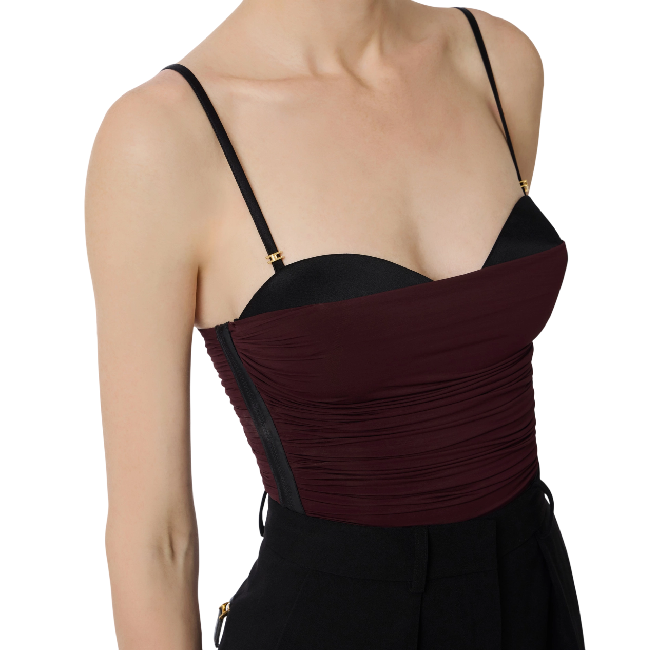 Elisabetta Franchi body con drappeggi borgogna nero BO00456E2 EA4 ELISABETTA FRANCHI