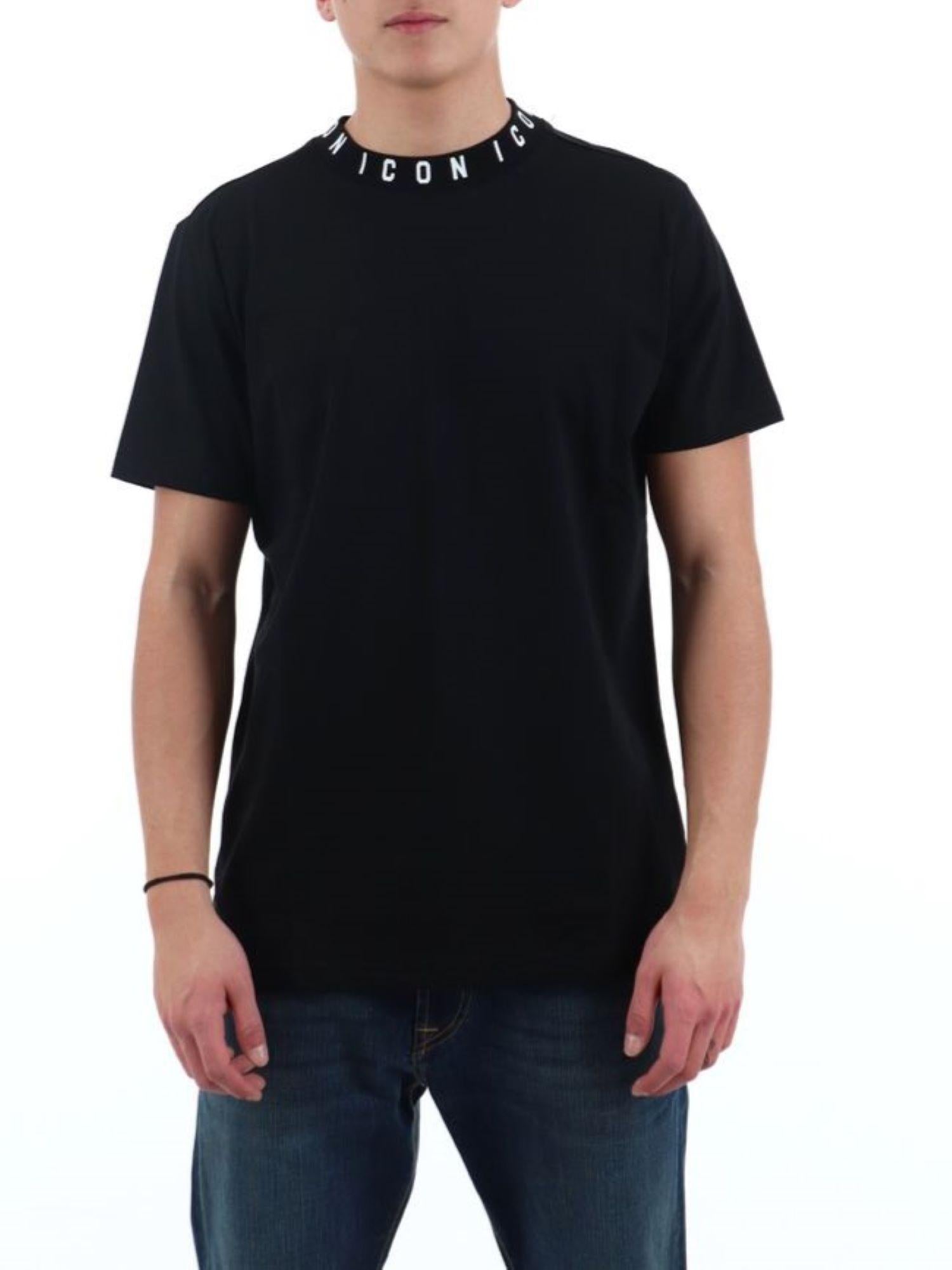 Icon T-shirt manica corta con scollo logato nero IUT042 NERO-BIANCO ICON