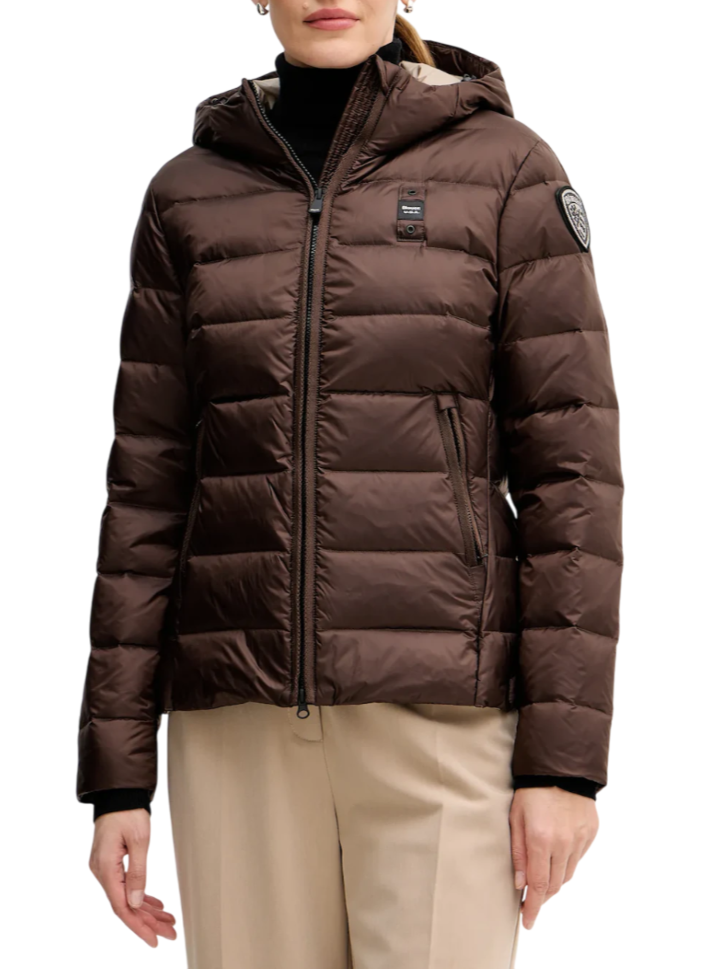 Blauer piumino trapuntato Charme con cappuccio marrone 25WBLDC03100-A06047 365EI BLAUER