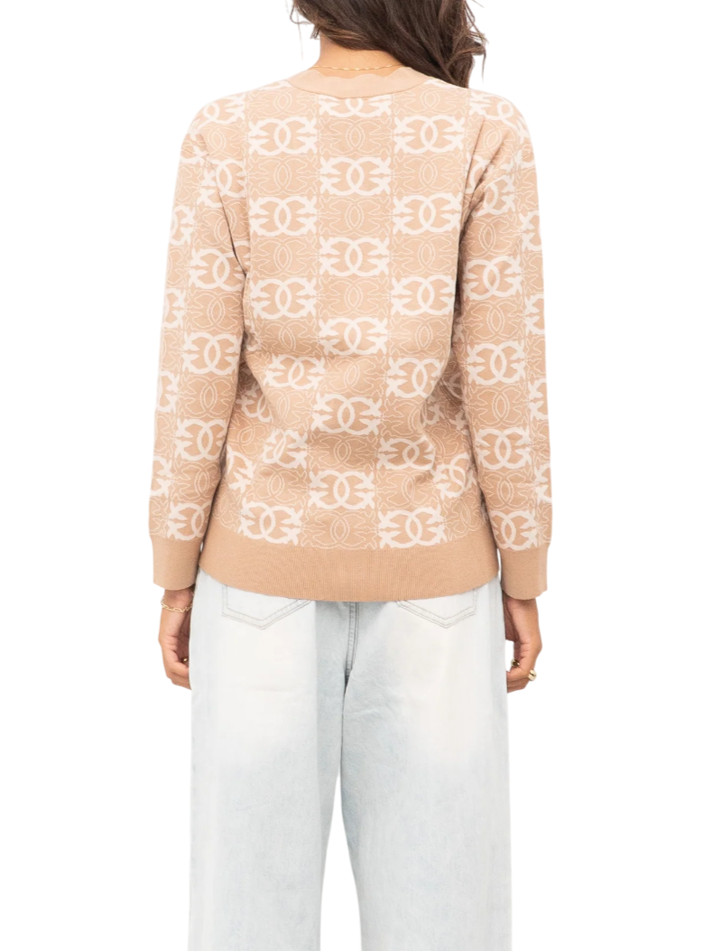 Pinko cardigan Half Breed in fantasia logata beige bianco 106042-A2YD C4Z PINKO