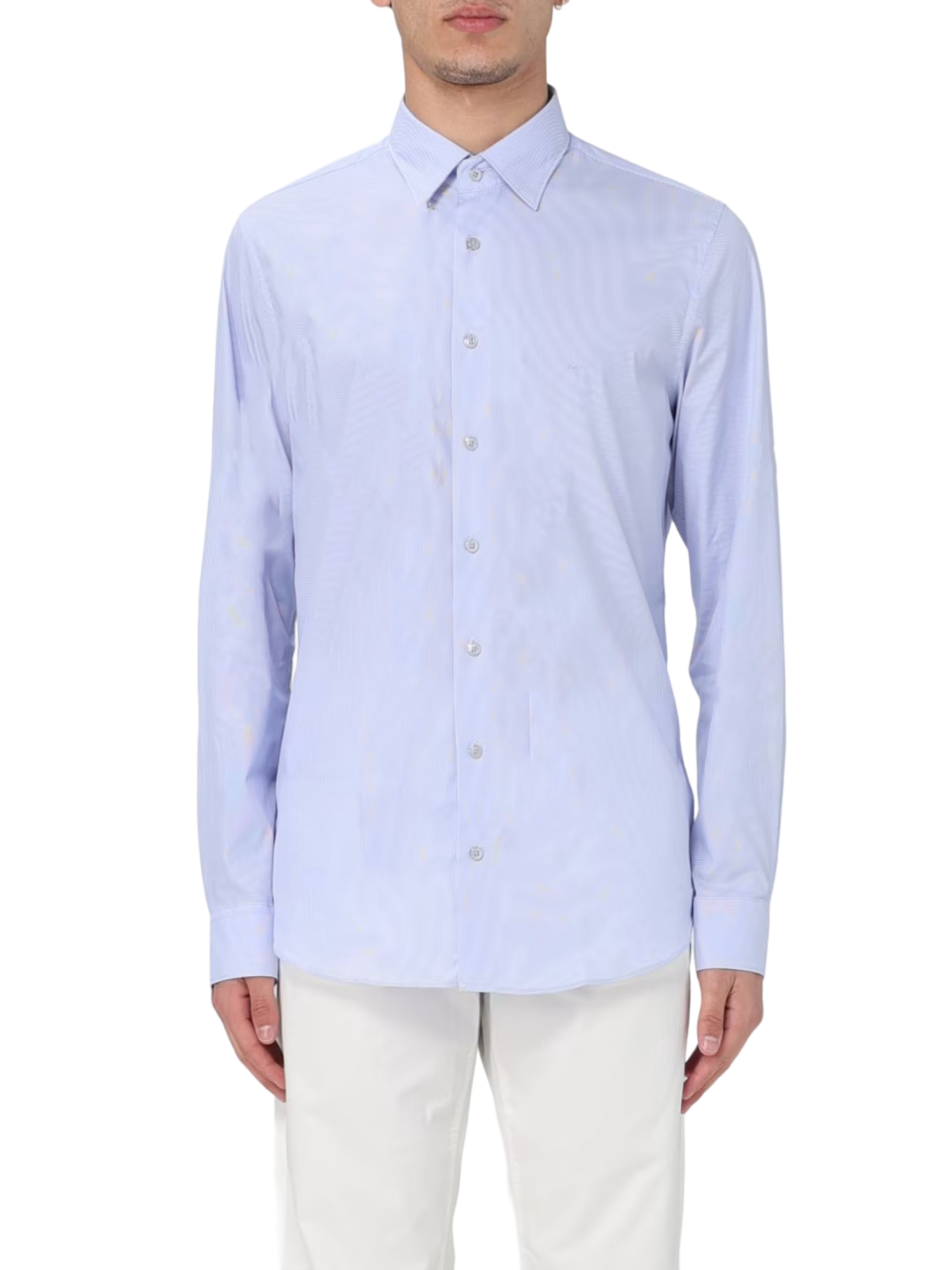 Michael Kors camicia manica lunga slim fit a righe celeste bianco MK0DS01258 M455 MICHAEL KORS