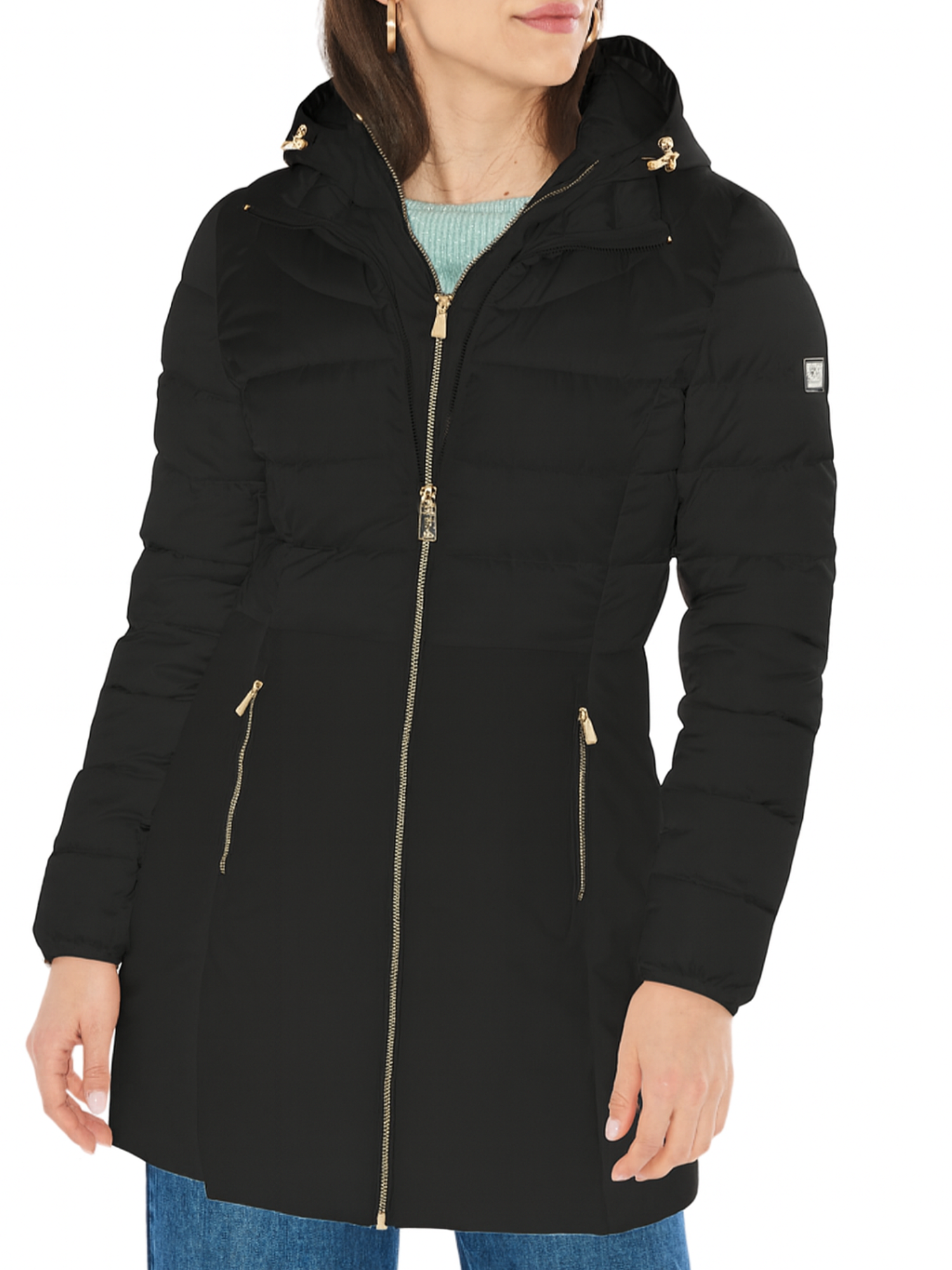 Yes Zee piumino lungo trapuntato con cappuccio nero O003-M800 0801 YES-ZEE