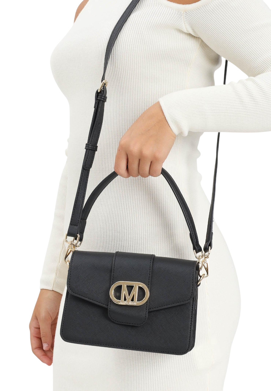 Marc Ellis borsa in ecopelle saffiano Flat Kourtney nero FLAT KOURTNEY BLACK-LIGHT GOLD MARC ELLIS