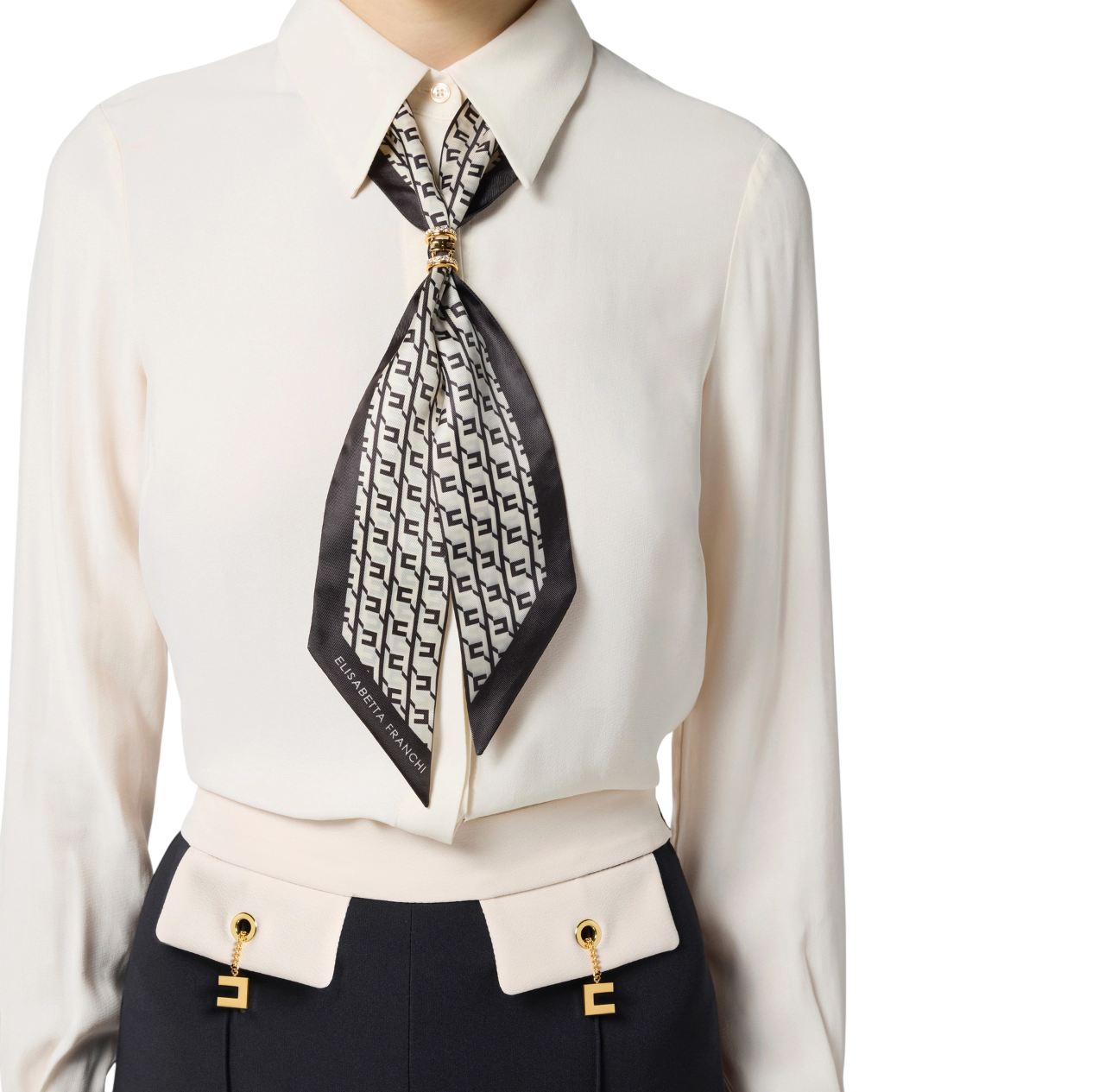 Elisabetta Franchi camicia in georgette con foulard bianco latte CA09356E2 DZ9 ELISABETTA FRANCHI