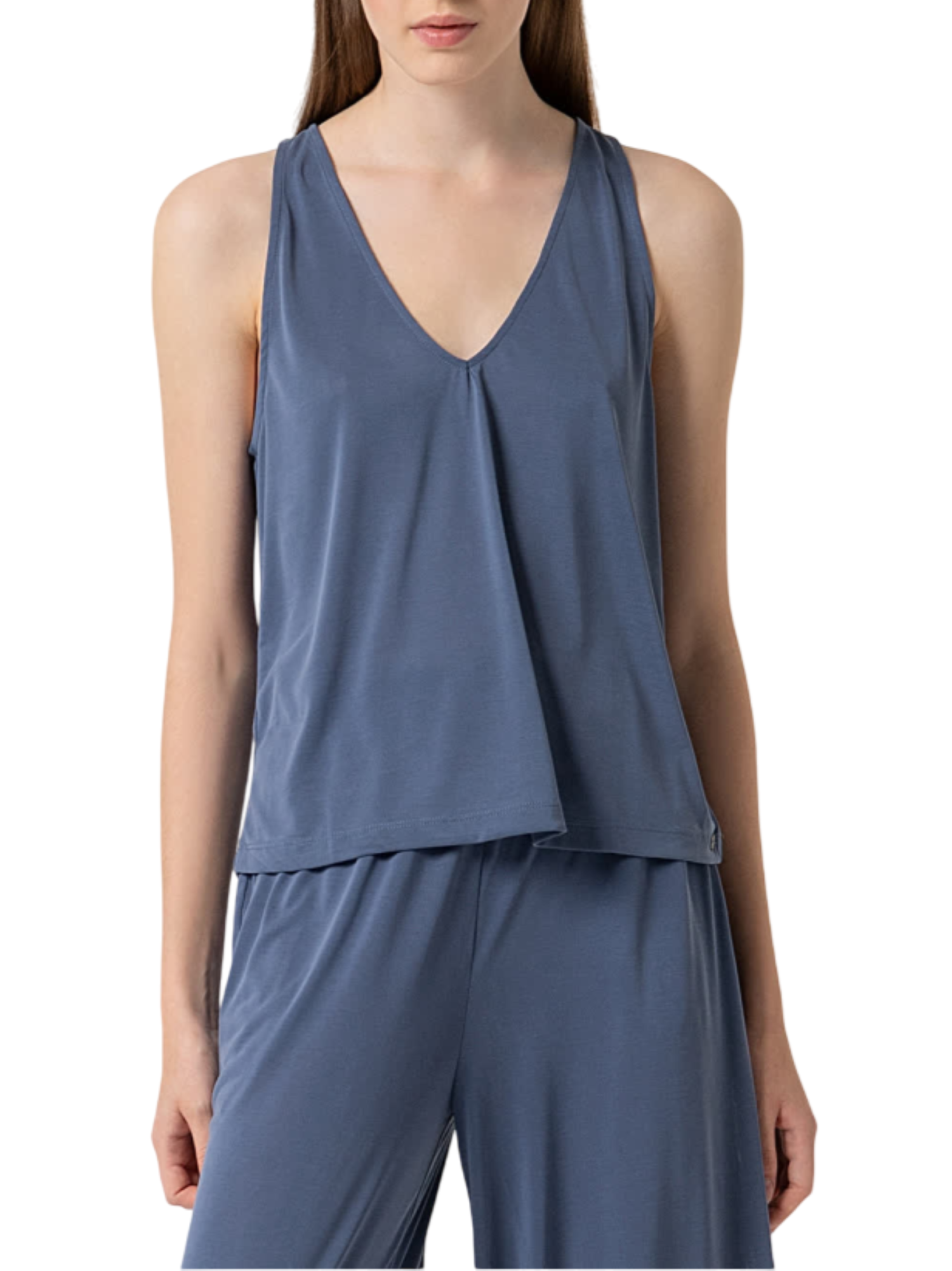 Surkana top scollo a V in misto modal blu 525LIXX015 57 SURKANA
