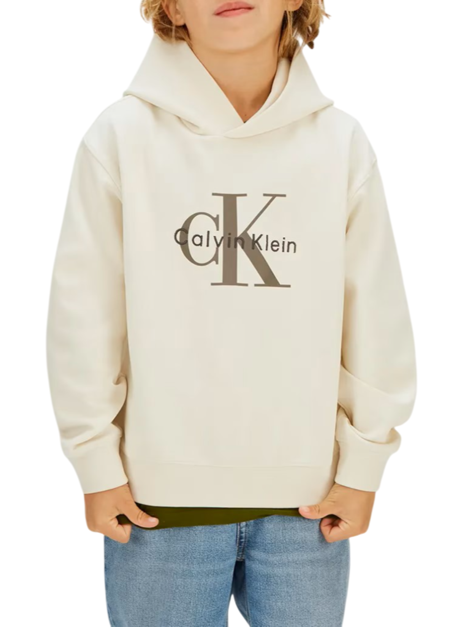 Calvin Klein Jeans felpa con cappuccio stampa logo ecrù IB0IB02615 PGB Calvin Klein Jeans