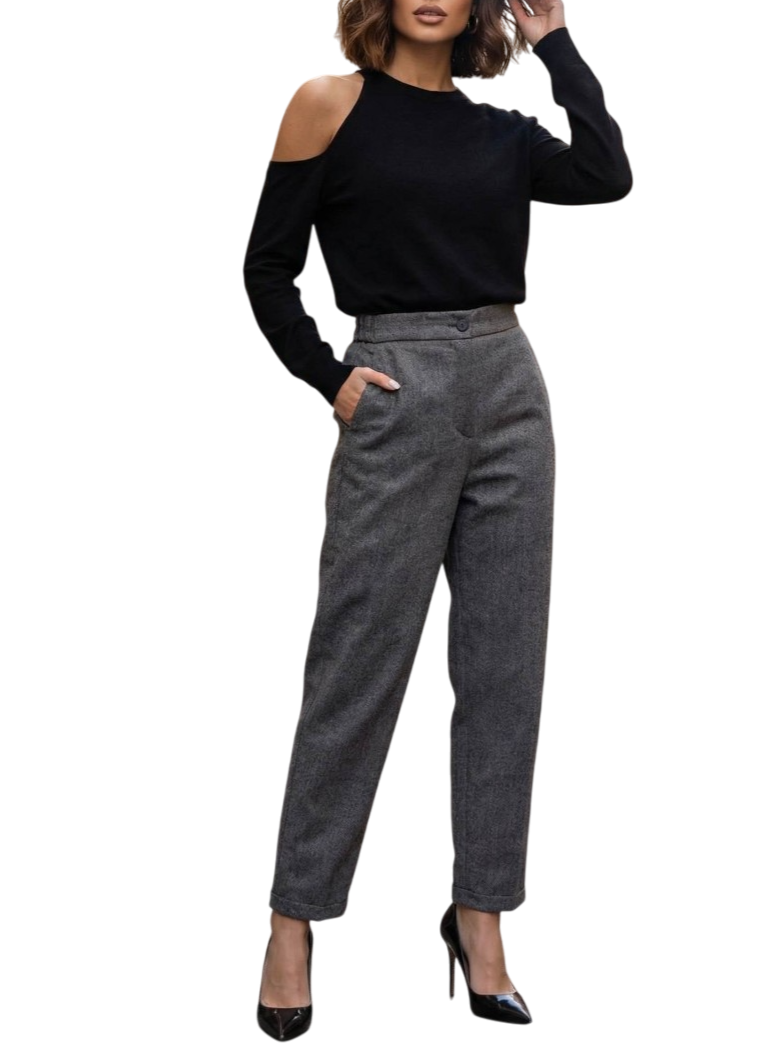 Vicolo pantaloni misto lana gamba dritta grigio TF2146 NERO-BIANCO VICOLO