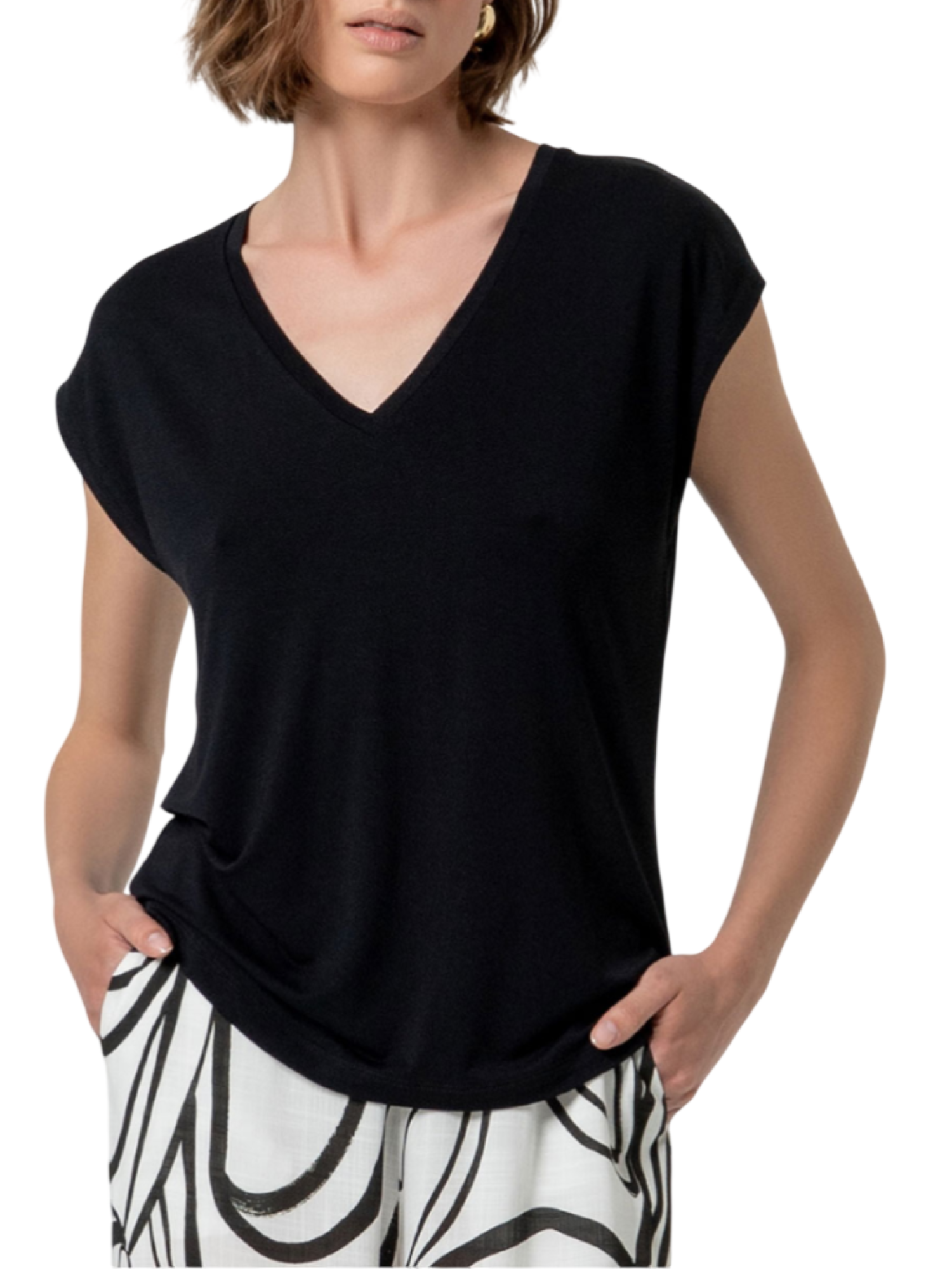 Surkana T-shirt in viscosa scollo a V nero 516BABO014 00 SURKANA