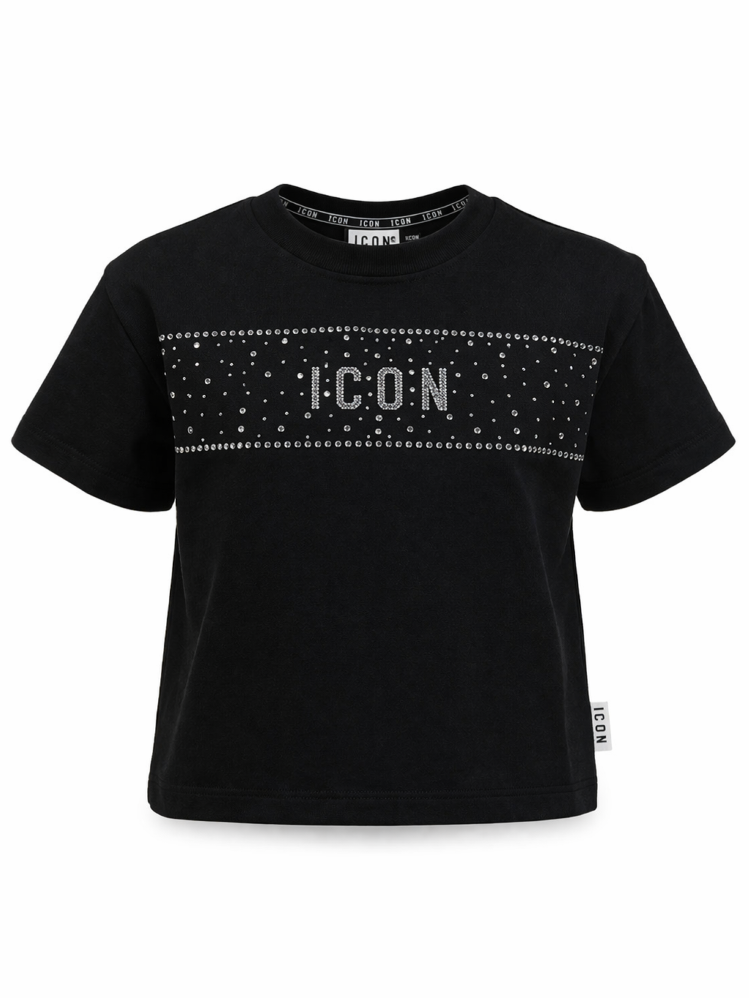 Icon T-shirt bambina manica corta con logo strass nero IGKS001250 9000 ICON