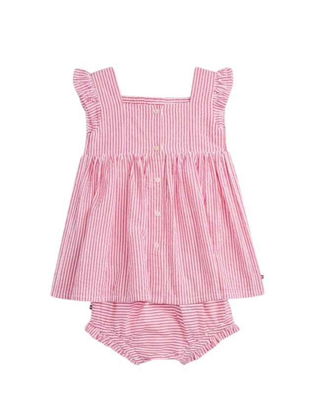 Tommy Hilfiger abito neonata in cotone a righe rosso bianco KN0KN02370 XK3 Tommy Hilfiger