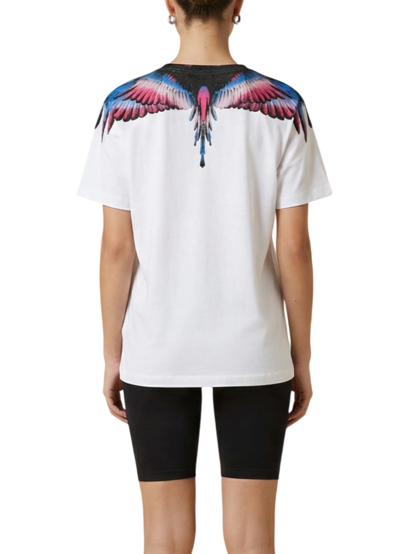 County of Milan T-shirt donna manica corta con stampa iconica bianco CM30102 BIANCO-WINGS CELESTE-ROSA COUNTY OF MILAN