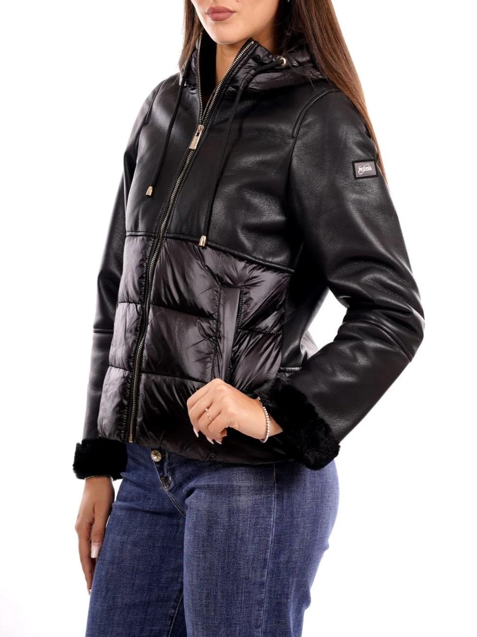 Yes Zee giubbino donna in ecopelle e nylon nero J018-GB00 0801 YES-ZEE