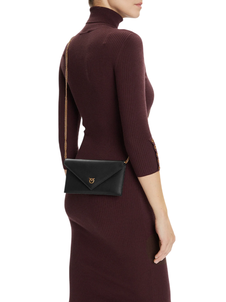 Pinko borsa Flat Purse Mini in pelle nero oro 105347-A0F1 Z99Q PINKO