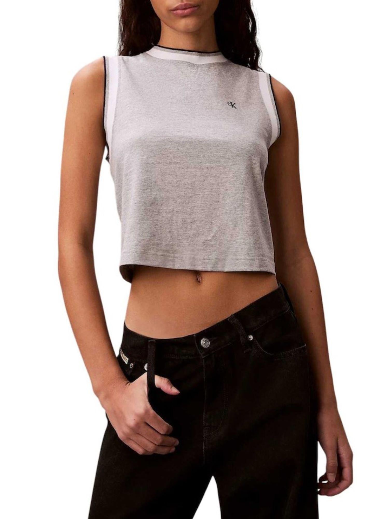 Calvin Klein Jeans canotta donna con profili in contrasto grigio melange LV047F225G P79 Calvin Klein Jeans