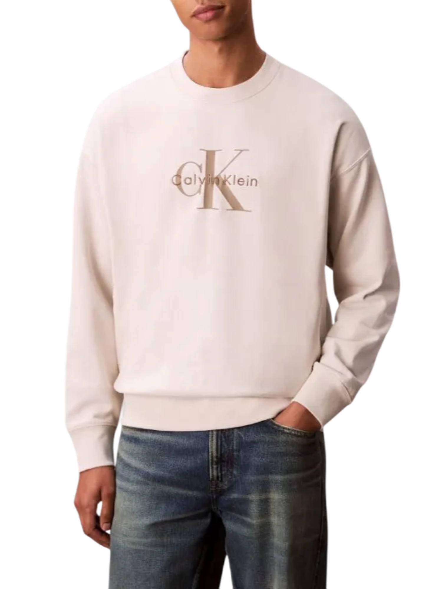 Calvin Klein Jeans felpa uomo con logo ecrù LV04RD242G 67U Calvin Klein Jeans