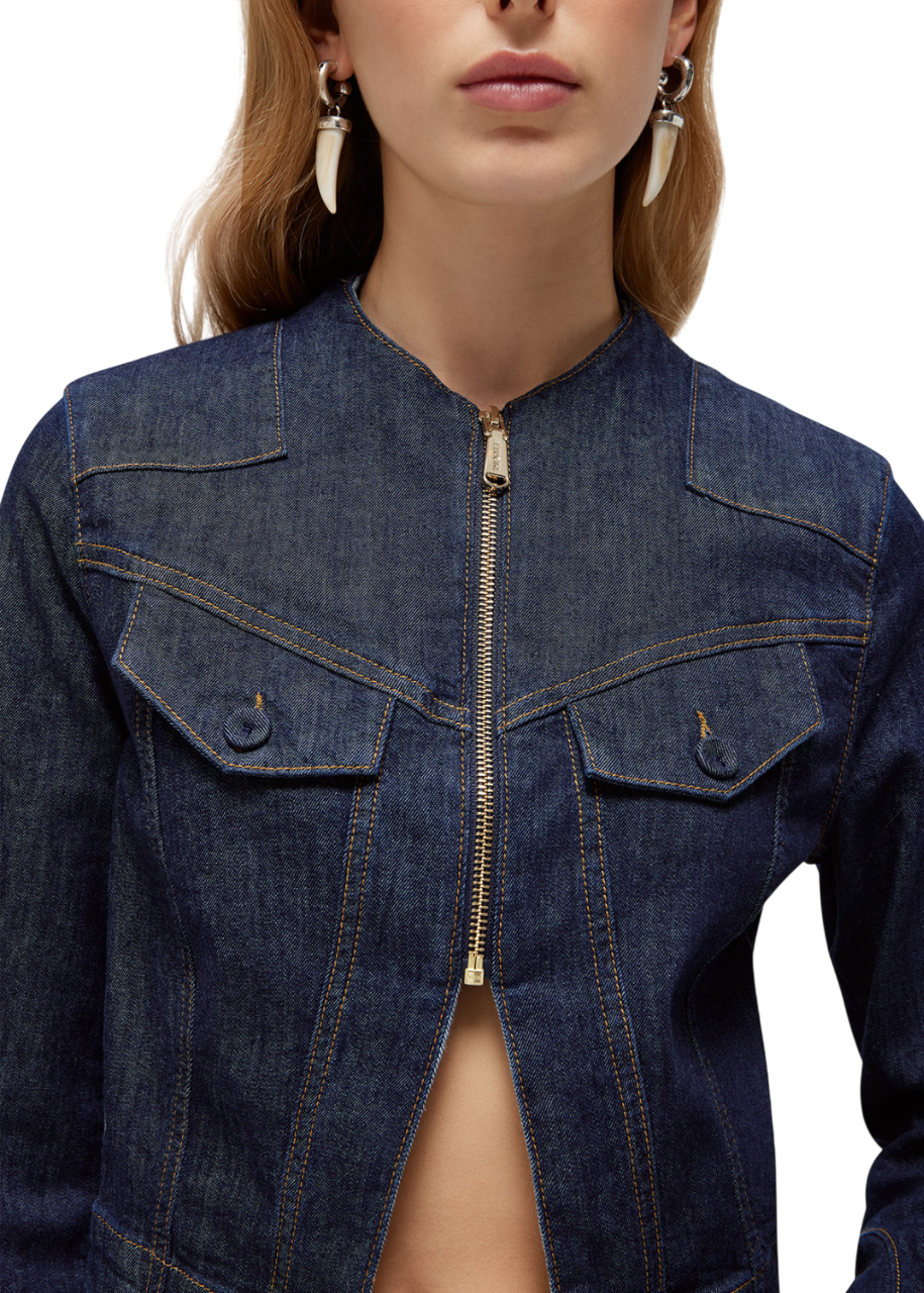 Blugirl giubbino in denim crop con spilla lavaggio blu RA6066D4992 77951 BLUGIRL