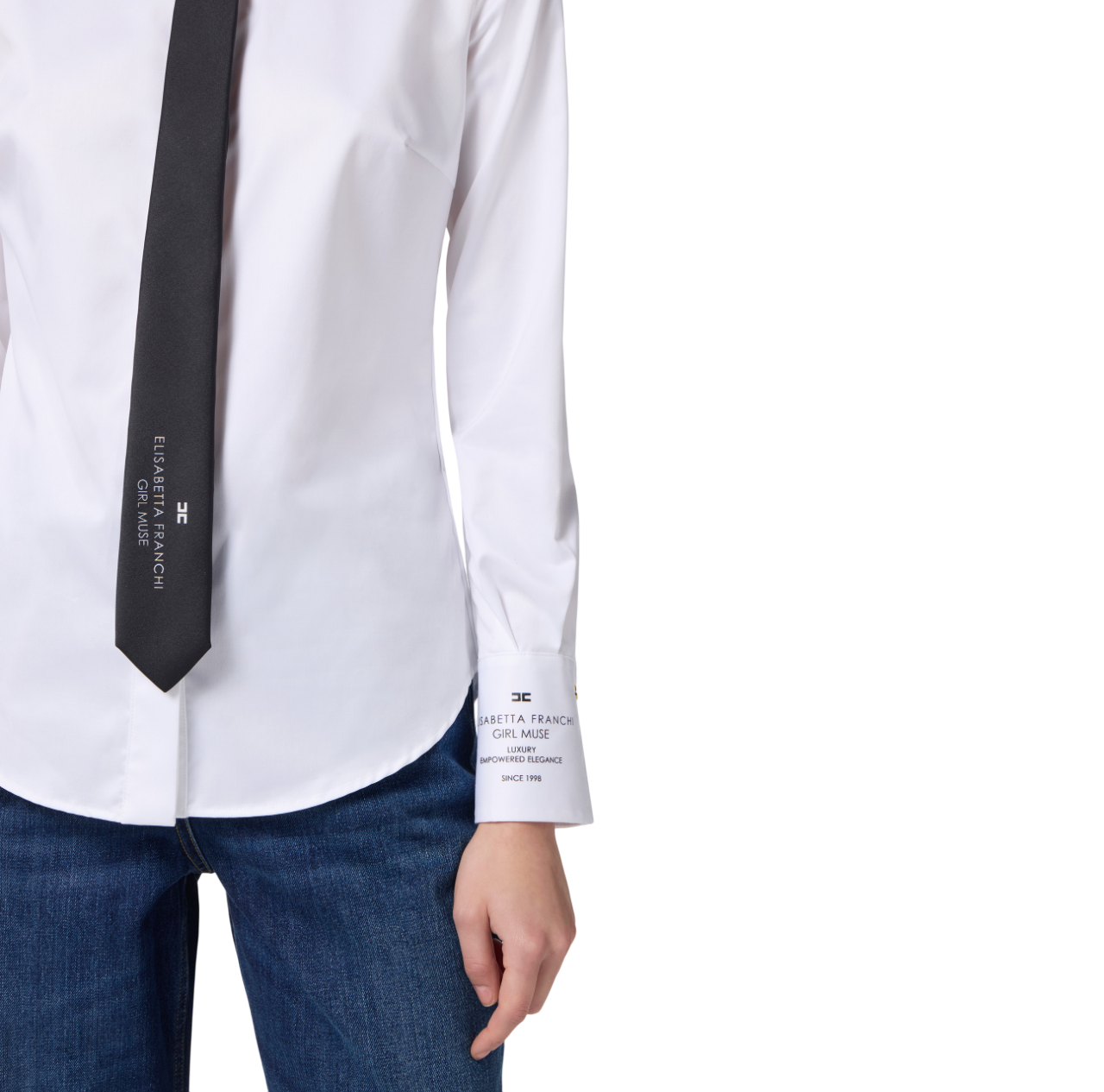 Elisabetta Franchi camicia in cotone con dettaglio logato bianco CA11556E2 100 ELISABETTA FRANCHI