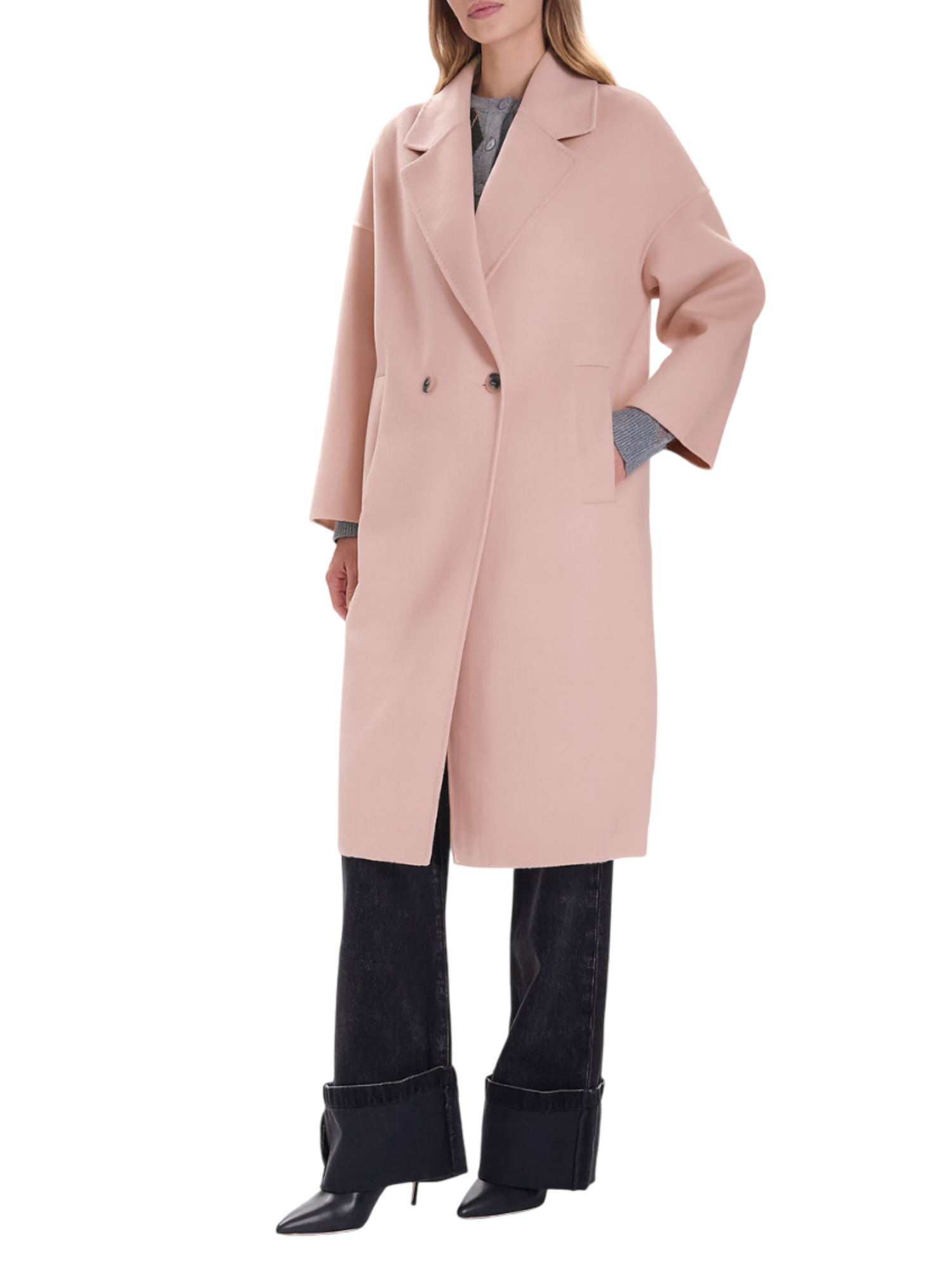 Vicolo cappotto doppiopetto lungo misto lana rosa TF0003 ROSA ANTICO VICOLO