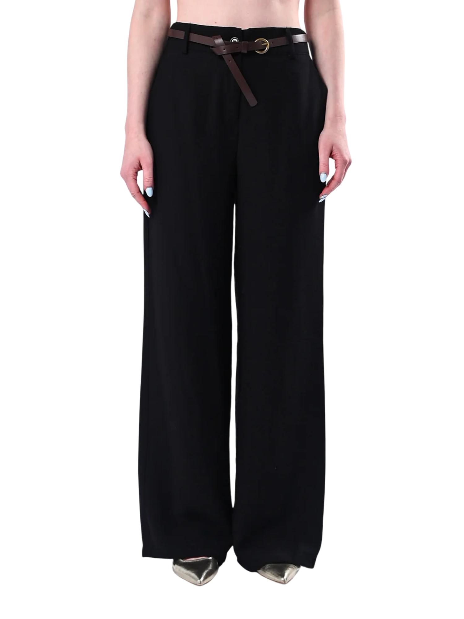 Haveone pantaloni gamba larga donna con cintura nero PIA-Q532 NERO HAVEONE