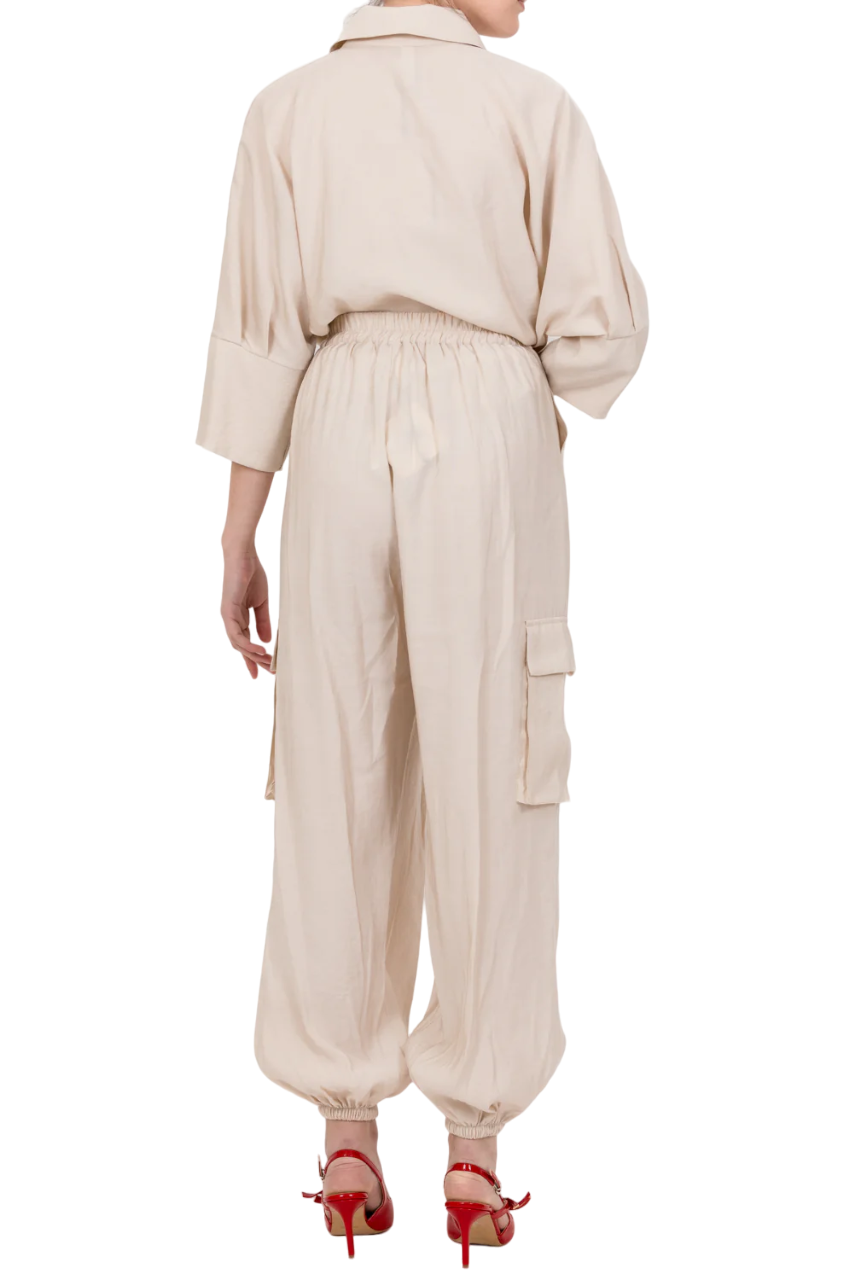 Tensione In pantaloni cargo con pinces beige chiaro MO457-4 GESSO TENSIONE IN