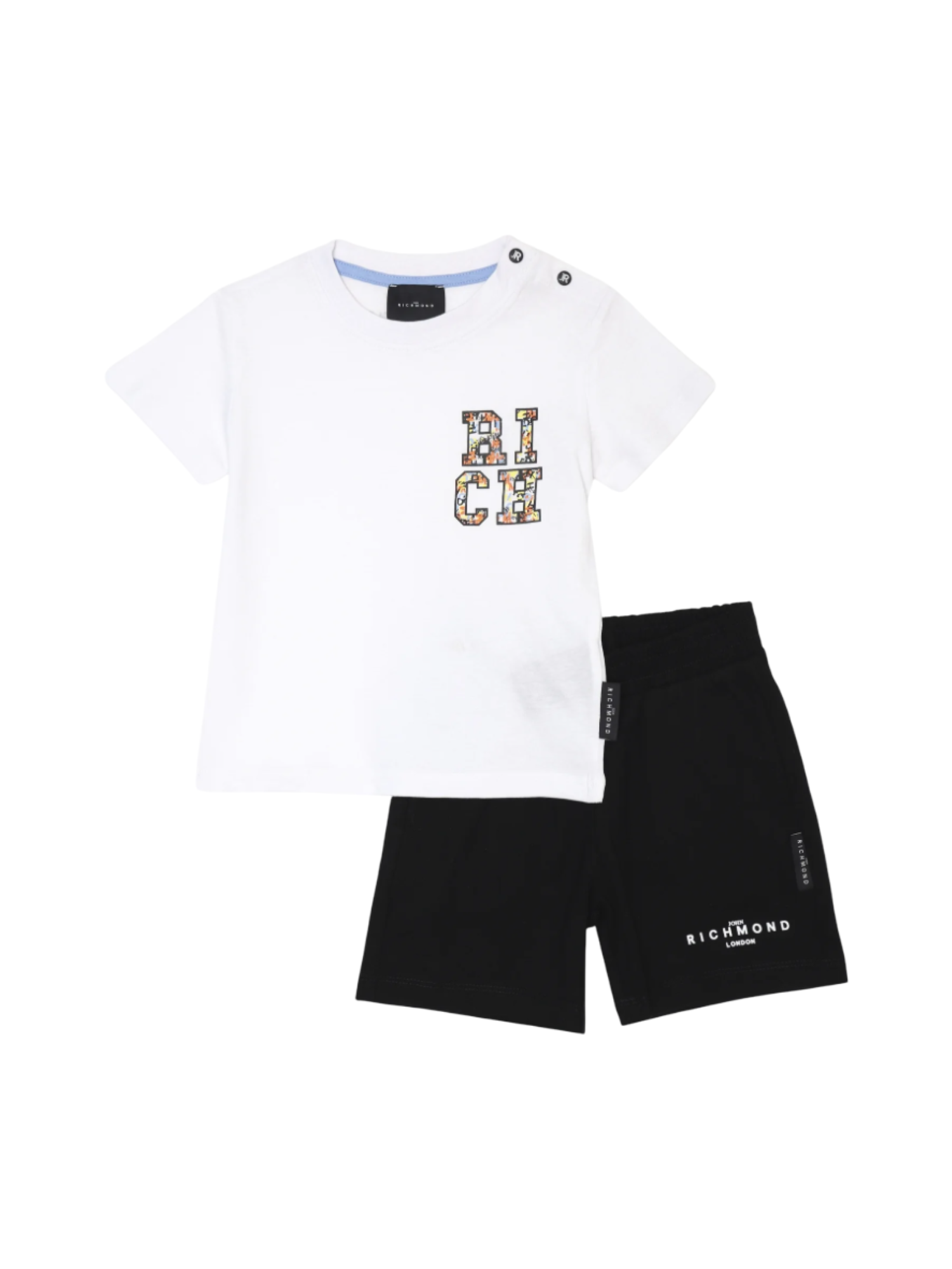 John Richmond completo T-shirt e shorts in cotone bianco nero RIP25050CJ WHITE-BLK John RICHMOND