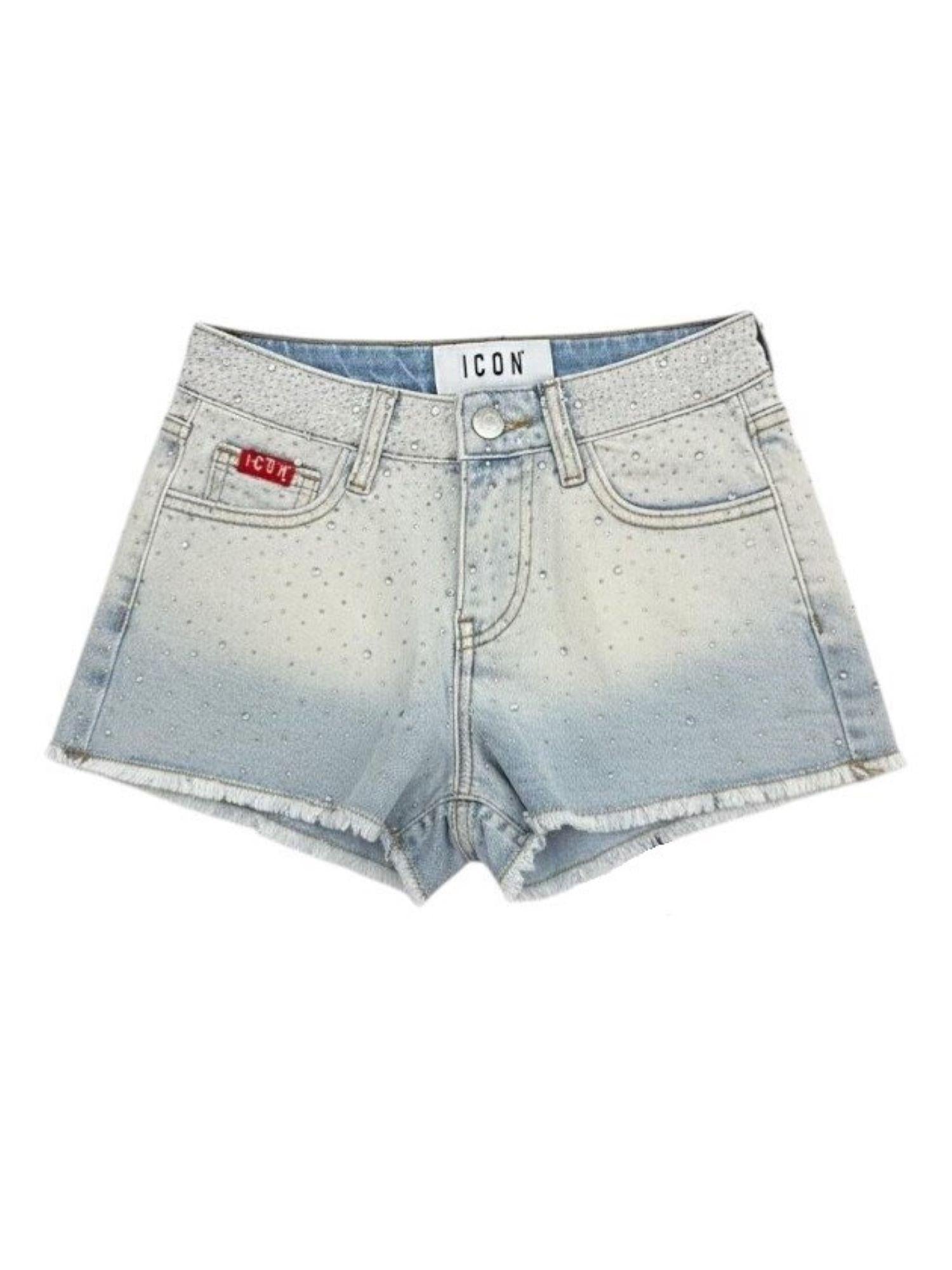 Icon shorts bambina in denim con strass lavaggio chiaro IGDS001058 7005 ICON