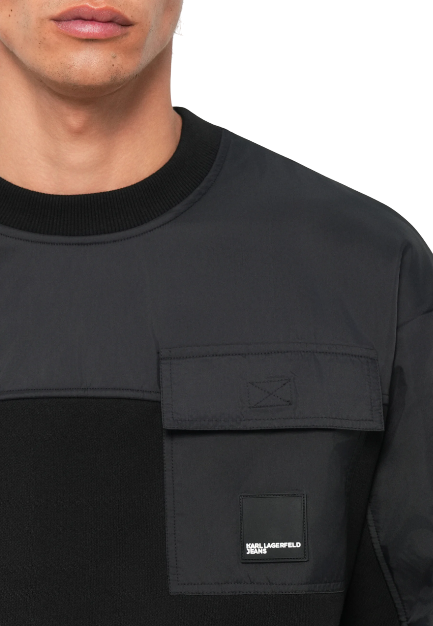 Karl Lagerfeld Jeans felpa uomo in tessuto bimateriale nero A4M20027 999 KARL LAGERFELD