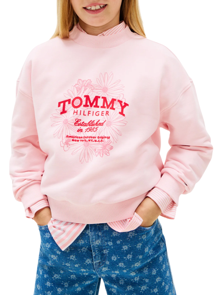 Tommy Hilfiger felpa bambina con logo flock rosa KG0KG08992 TG7 Tommy Hilfiger