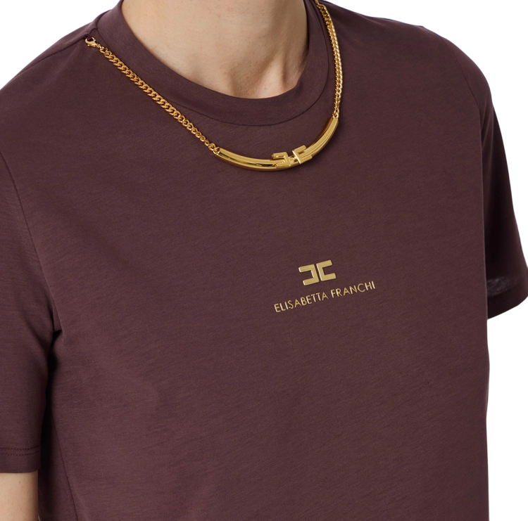 Elisabetta Franchi T-shirt in jersey con collana logata borgogna MA02856E2 EA4 ELISABETTA FRANCHI