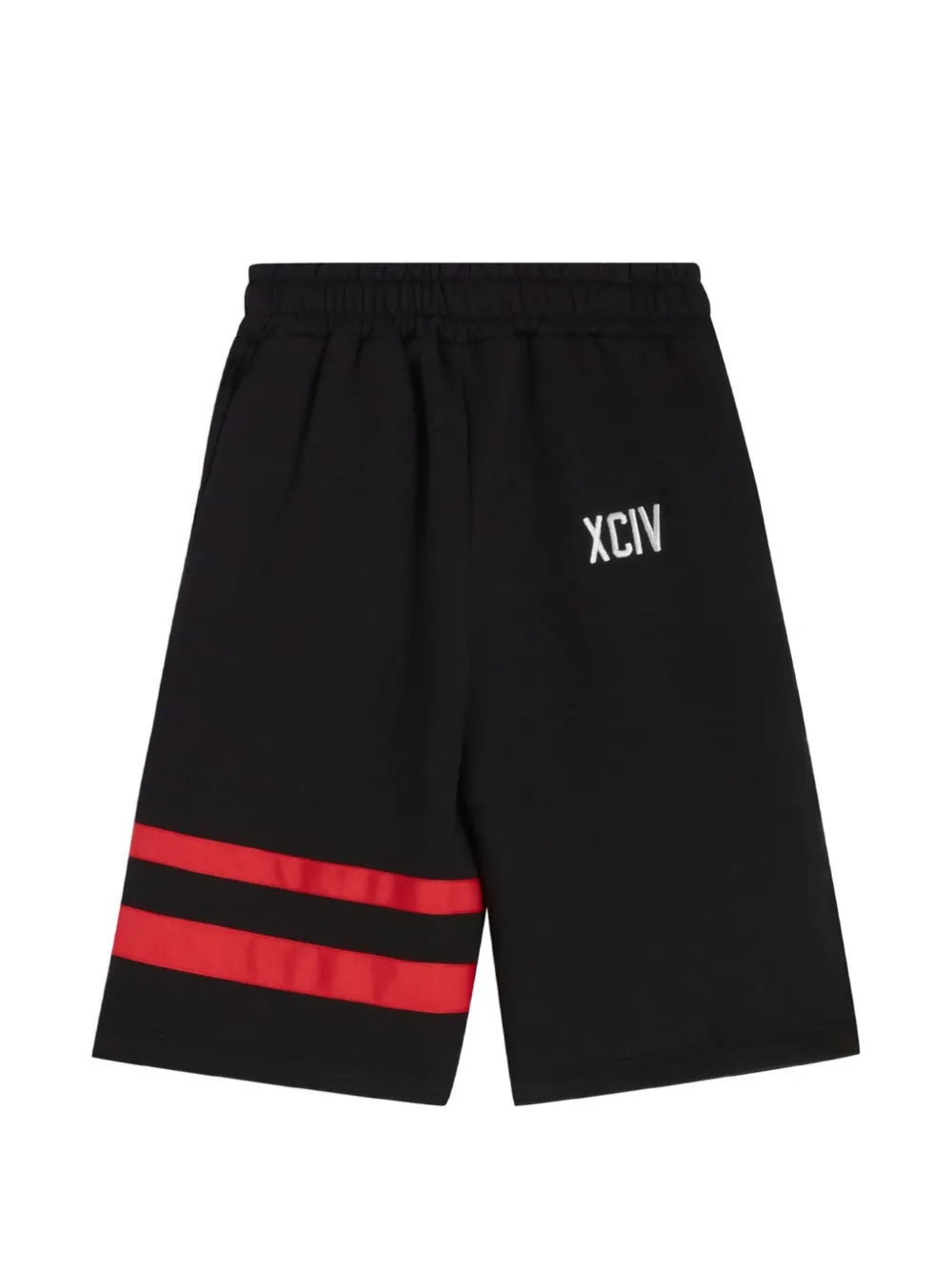 GCDS bermuda bambino con bande e logo nero Z0UJQL594F004 BLACK-RED GCDS