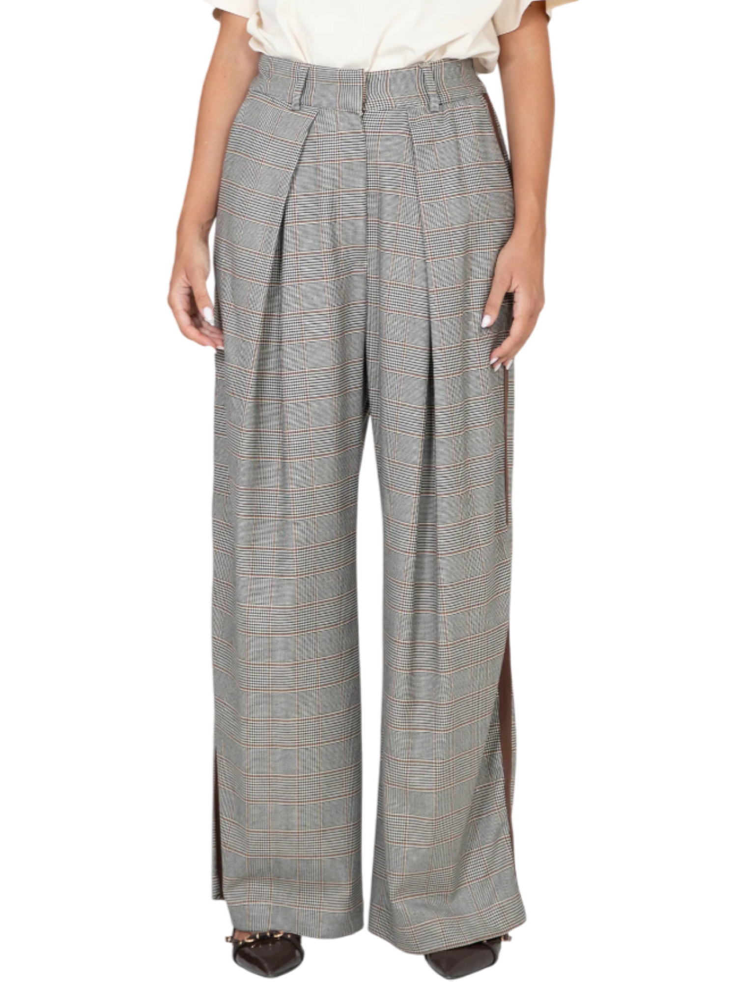 Marc Ellis pantaloni gamba larga in fantasia check beige marrone MCLP0101 31080 MARC ELLIS
