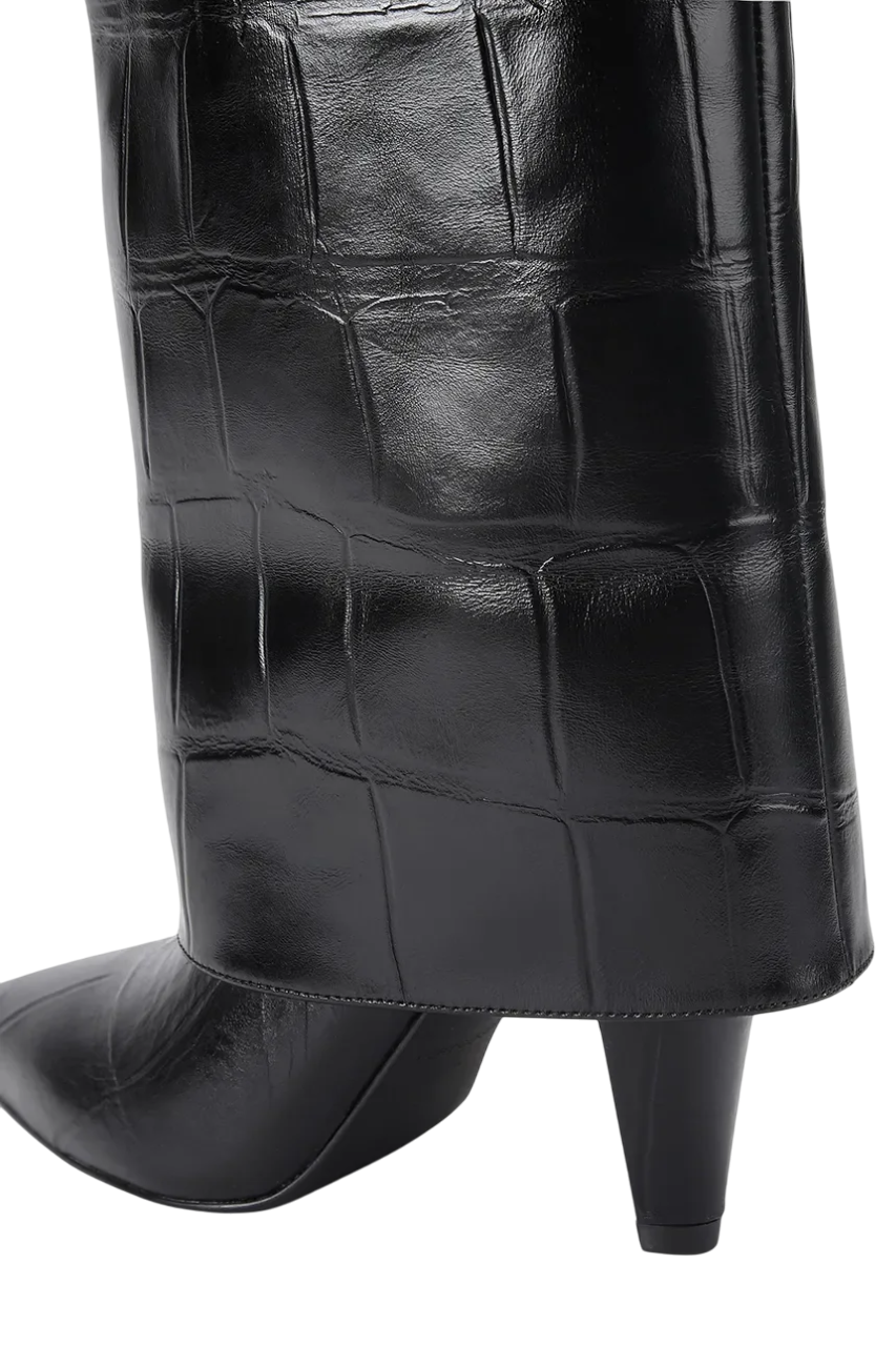 Kurt Geiger stivali alti in pelle effetto coccodrillo nero 5022300419 BLACK-CROC PRINT KURT GEIGER