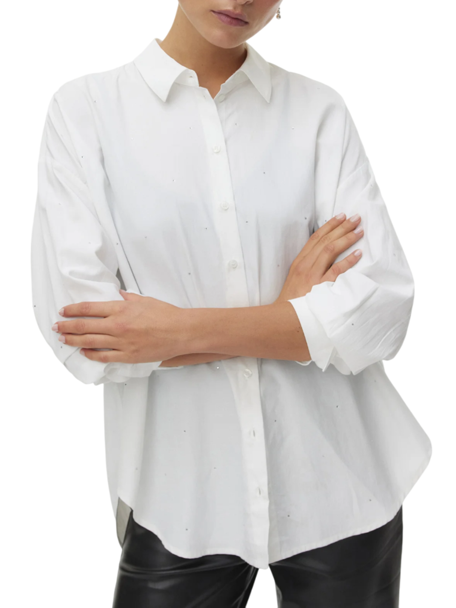 Vero Moda camicia manica lunga con strass bianco 10337791 BRIGHT WHITE-RHINESTONE SILVER VERO MODA