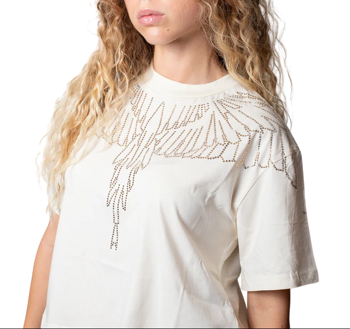 County of Milan T-shirt donna con strass panna CM30016 LATTE COUNTY OF MILAN