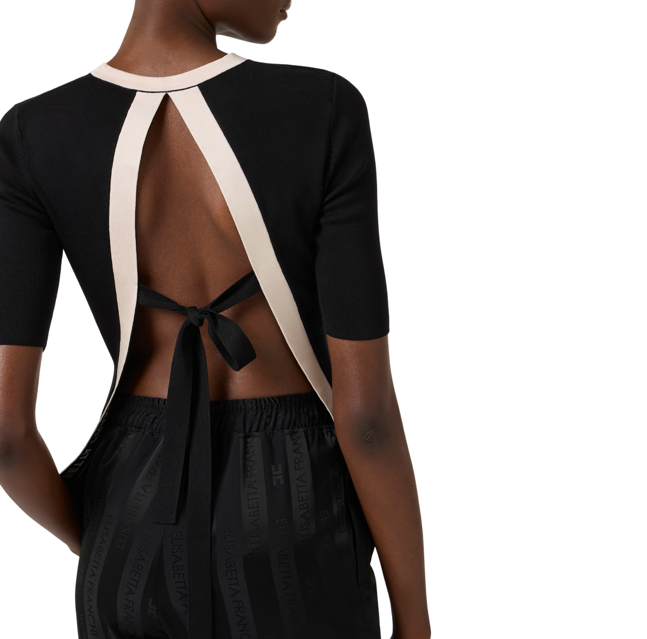 Elisabetta Franchi maglia manica corta con schiena scoperta nero MK67S61 685 ELISABETTA FRANCHI