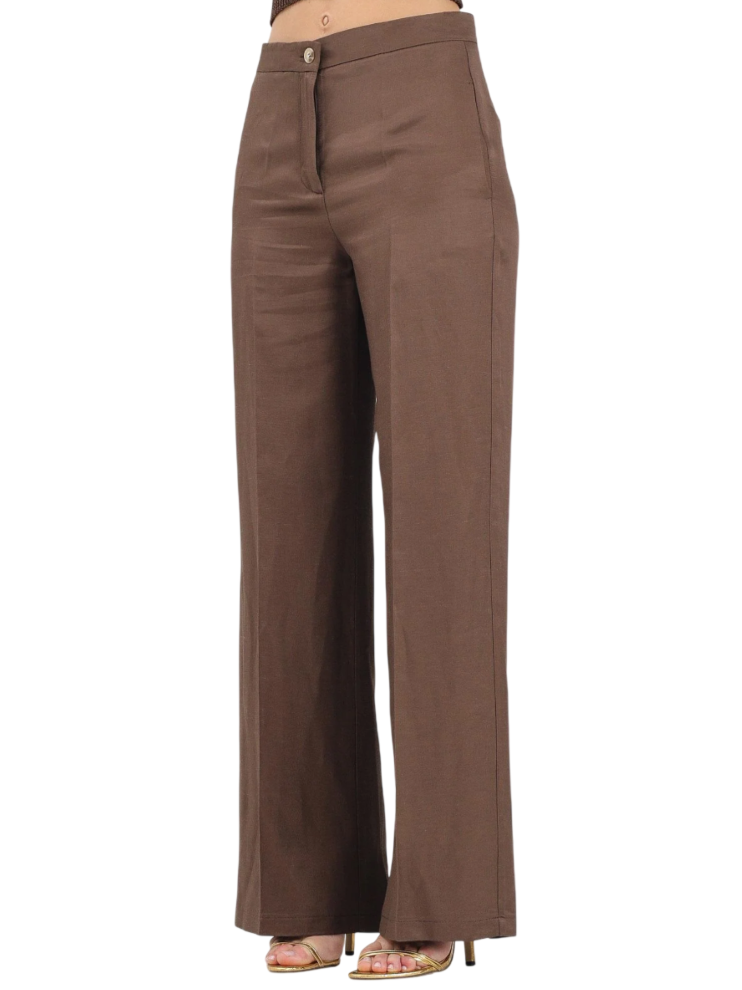 Vicolo pantaloni palazzo donna misto lino marrone TAB0250 MORO VICOLO