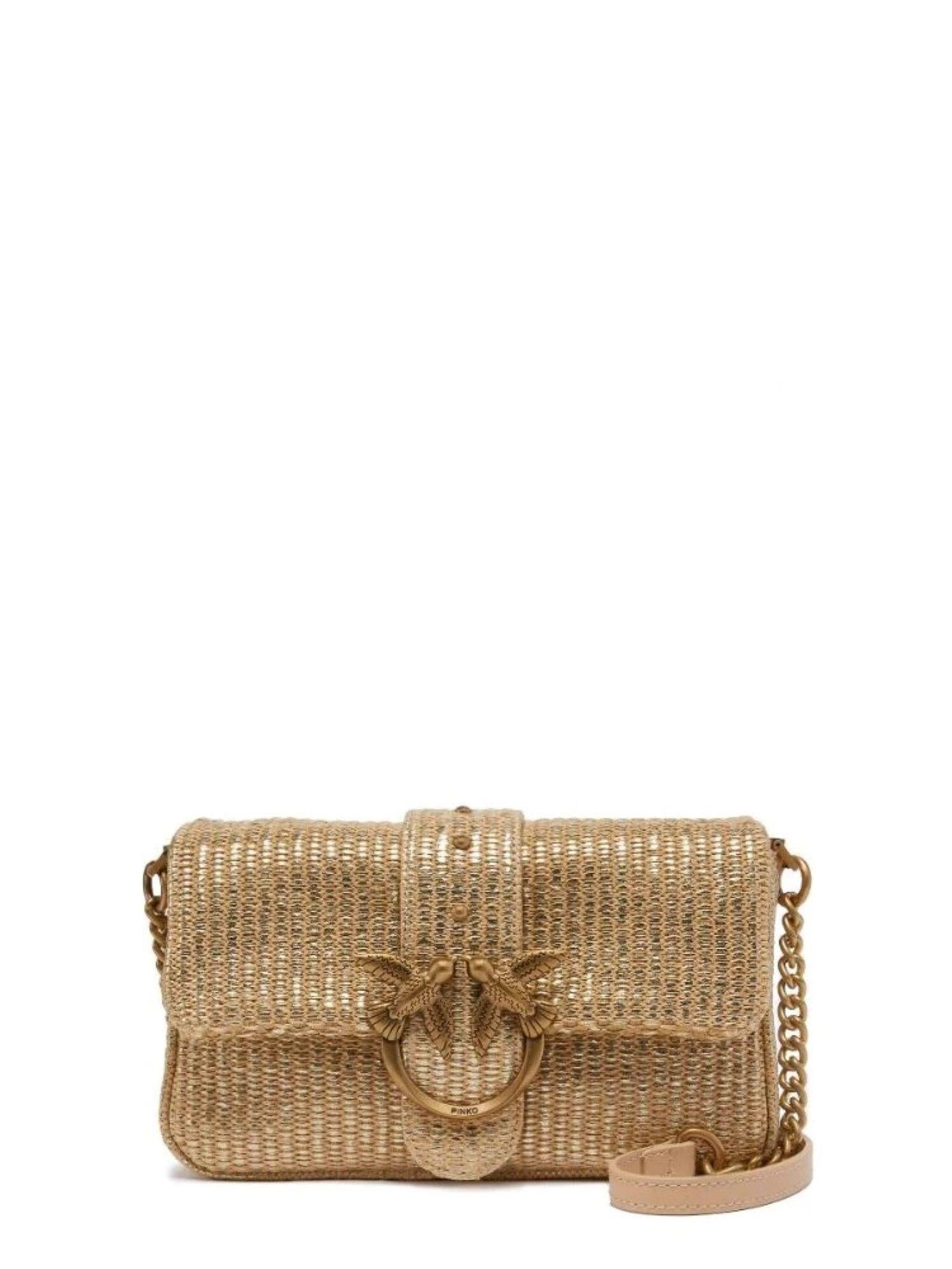 Pinko borsa Love Bag One Mini Slouchy in rafia beige oro 104340-A2CE ZZLQ PINKO
