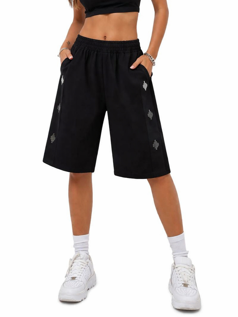 County of Milan bermuda donna con logo iconico strass nero CM30142 NERO COUNTY OF MILAN