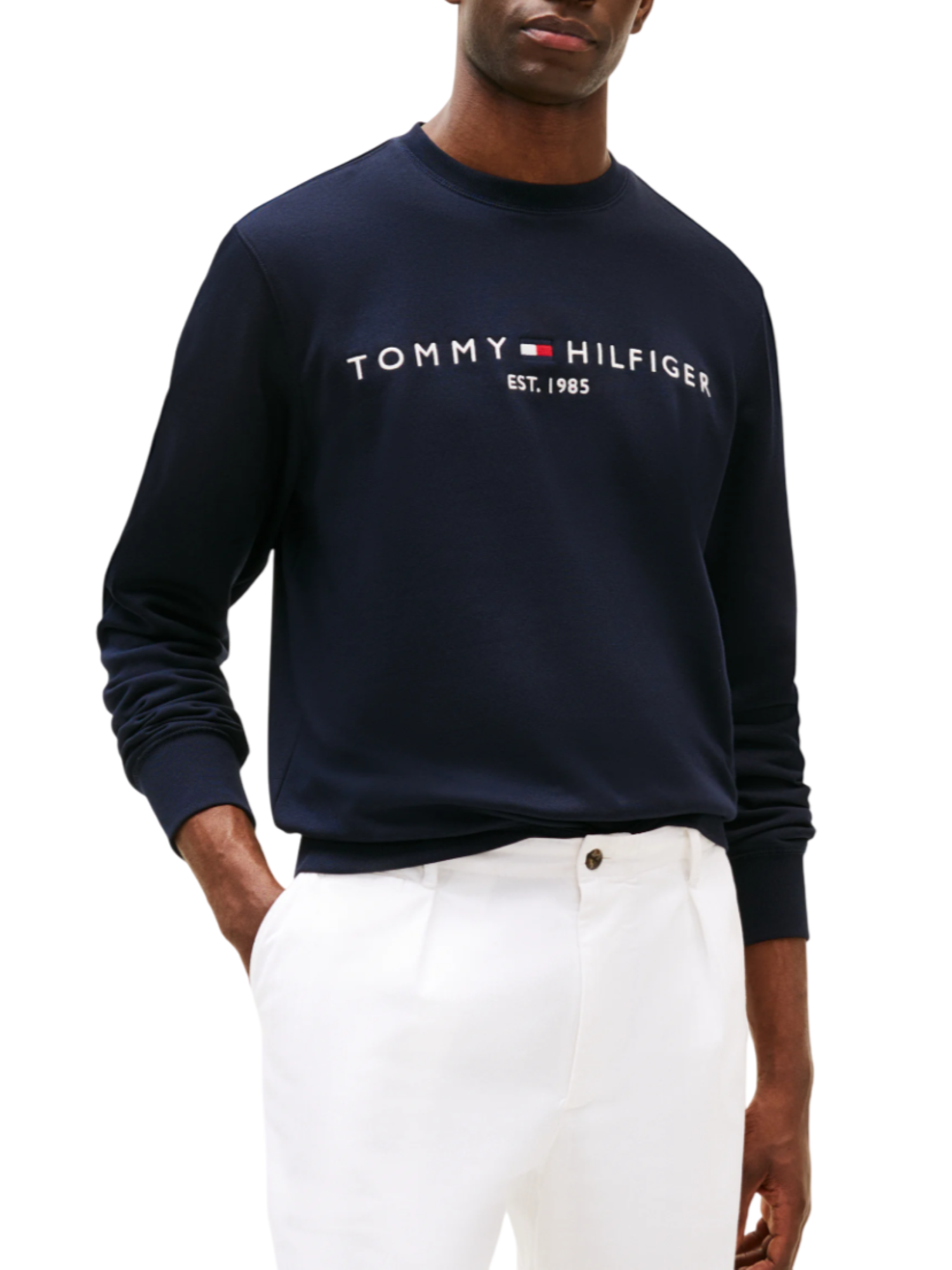 Tommy Hilfiger felpa girocollo con logo ricamato blu MW0MW11596 DW5 Tommy Hilfiger