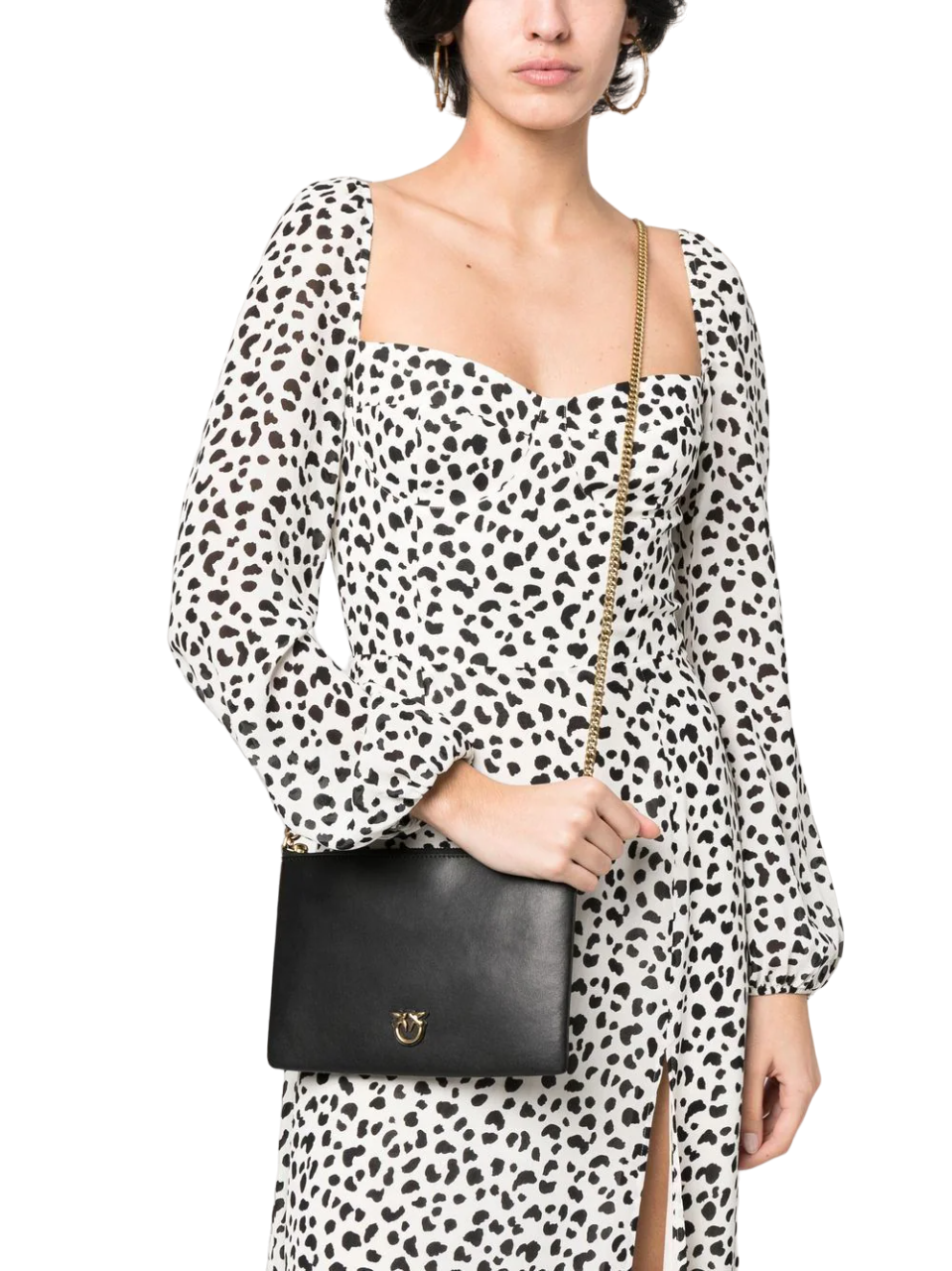 Pinko pochette Flat Classic in pelle con tracolla nero oro 100455-A0F1 Z99Q PINKO